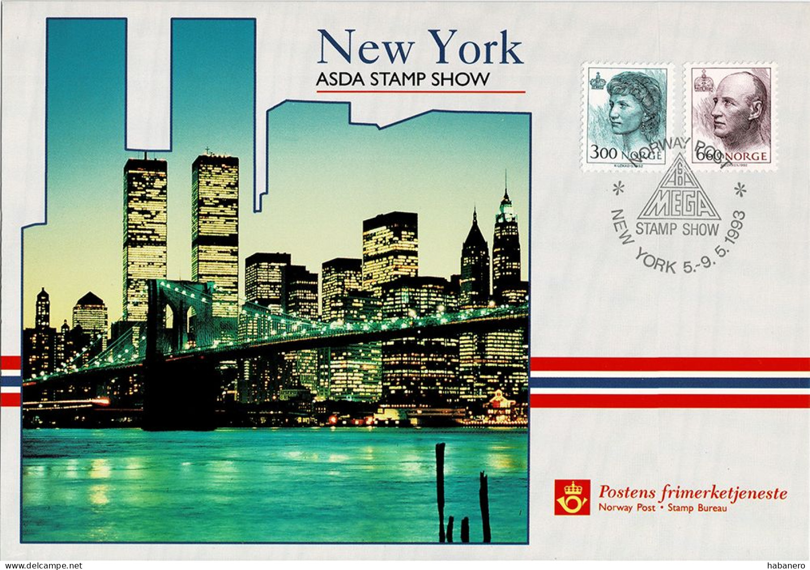 NORWAY 1993 PU101 NEW YORK ASDA STAMP SHOW PHILATELIC EXHIBITION CARD - Maximumkarten (MC)