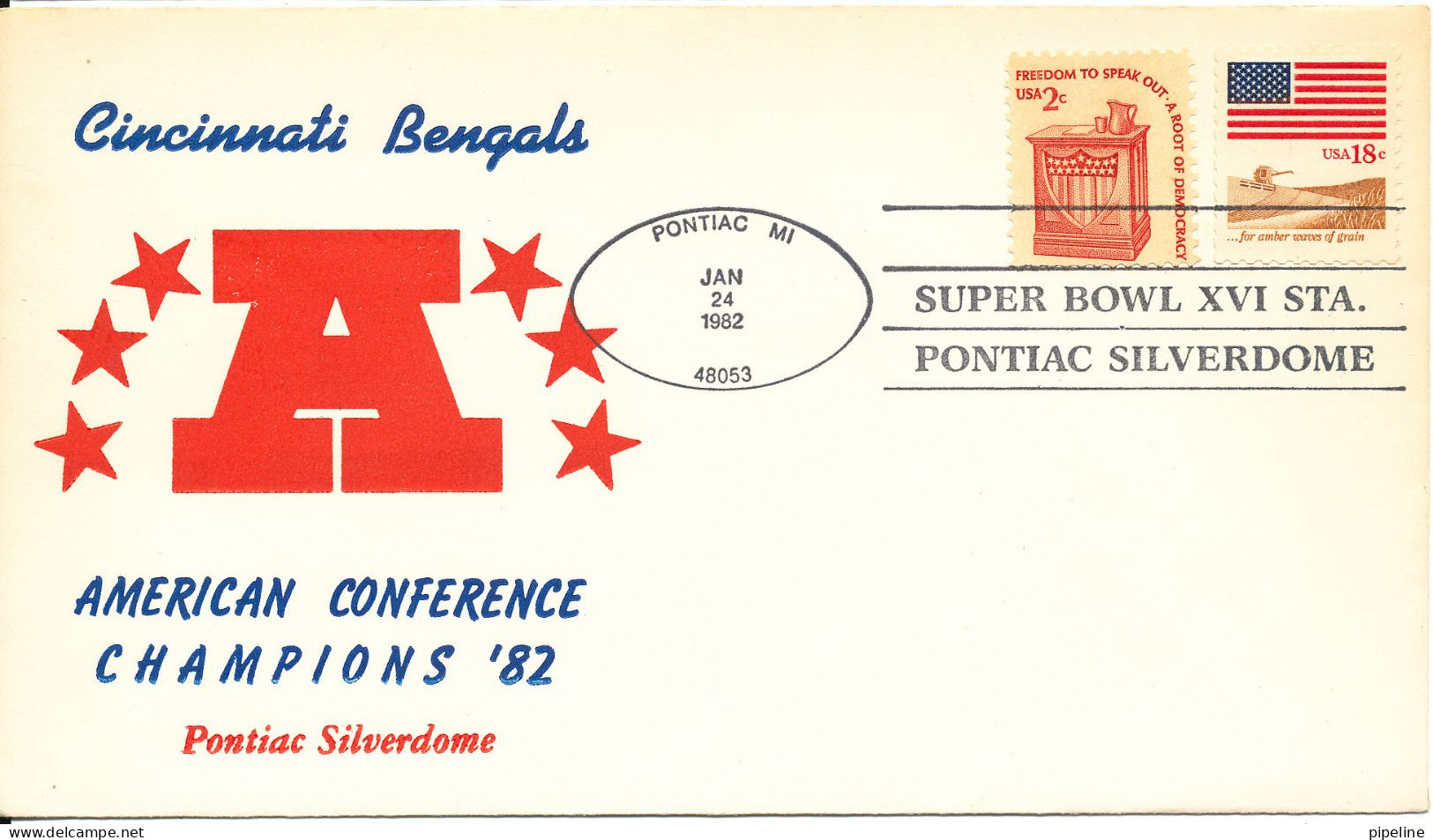 USA Cover Pontiac 24-1-1982 XVI Pontiac Silverdome Super Bowl Cincinnati Bengals American Conference Champion's 82 - Coupe D'Amérique Du Sud Des Nations