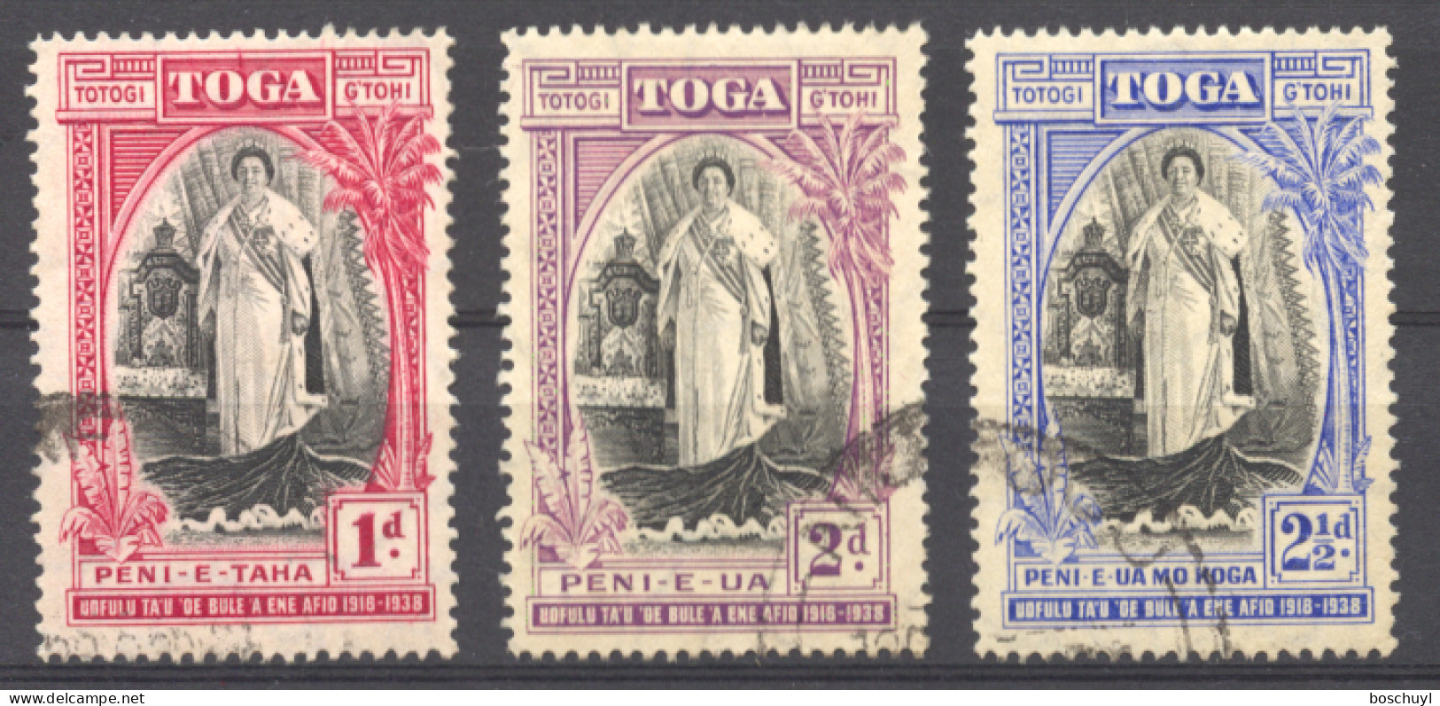 Tonga, 1938, Queen Salote, Used, Michel 70-72 - Tonga (...-1970)