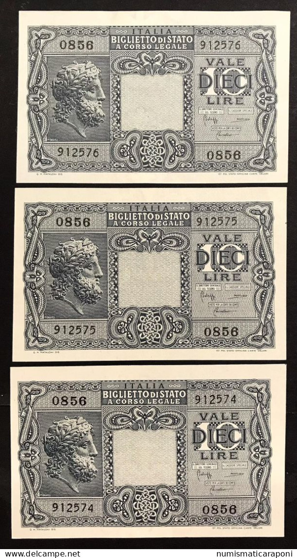 Italia Italy  10 Lire Luogotenenza 1944 3 Bigliett  Consecutivi Q.fds/fds  LOTTO 4656 - Italië – 10 Lire