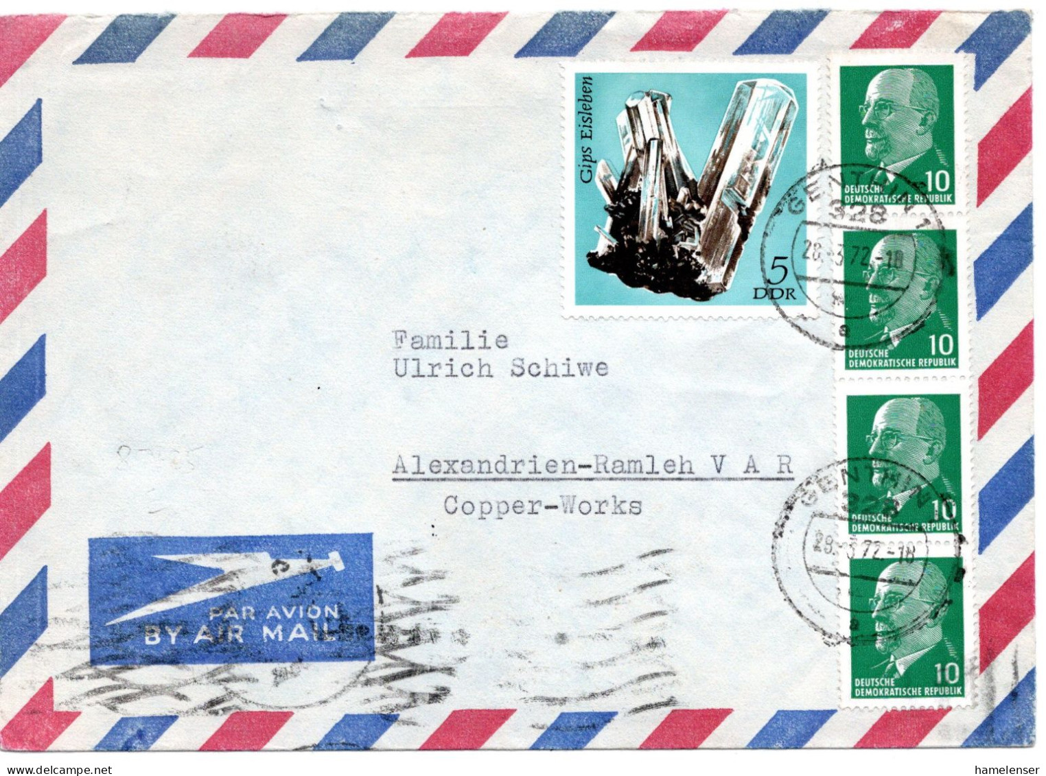67664 - DDR - 1972 - 4@10Pfg Ulbricht MiF A LpBf GENTHIN -> CAIRE -> Alexandria (Aegypten) - Storia Postale