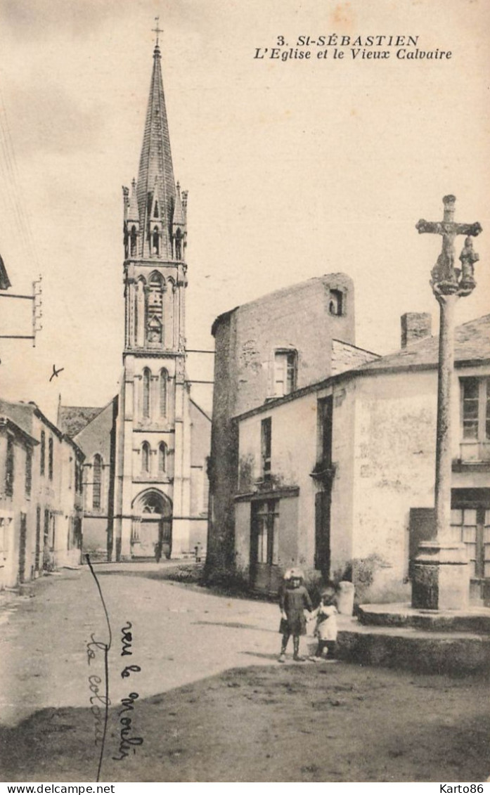St Sébastien Sur Loire * Rue , Vieux Calvaire Et église * Enfants Villageois - Saint-Sébastien-sur-Loire
