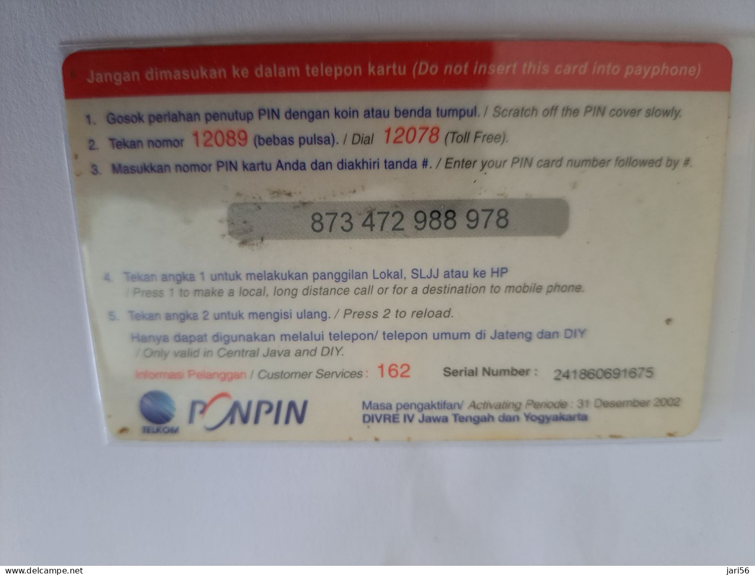 INDONESIA  / INDOCARD/ PON/PIN/PRESIDENTS  / INDOSAT / RP 3.000 / PREPAID/     / USED CARD  **13813 ** - Indonésie