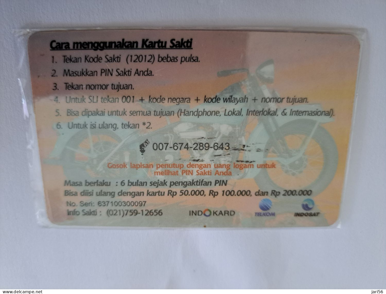 INDONESIA  / INDOCARD/ SAKTI/ HARLEY DAVIDSON/ MOTOR   / INDOSAT / RP 50..000 / PREPAID/     / USED CARD  **13814 ** - Indonesië