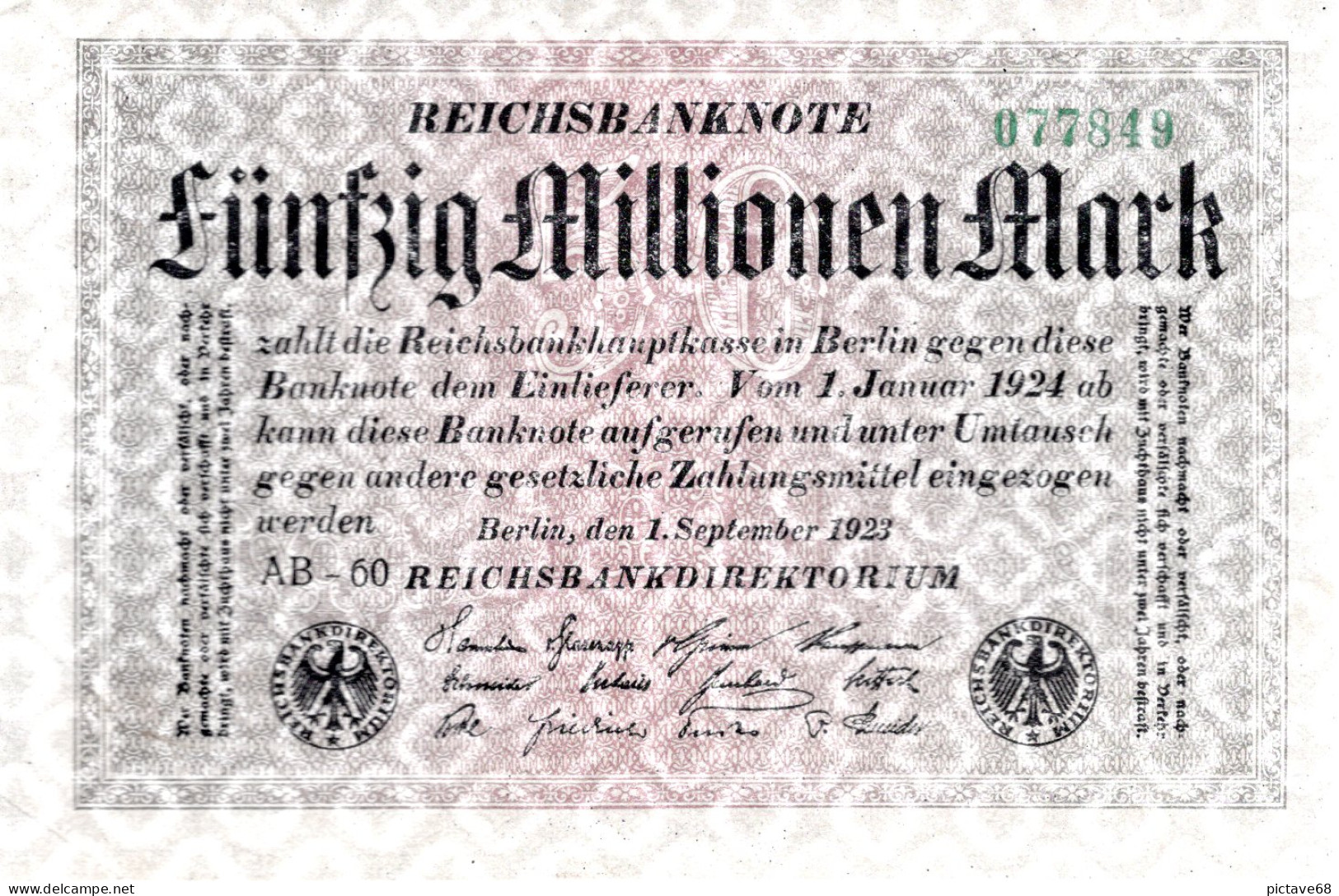 ALLEMAGNE / REICHSBANKNOTE DE 50 MILLIONEN   TRES BON ETAT - 100 Miljoen Mark