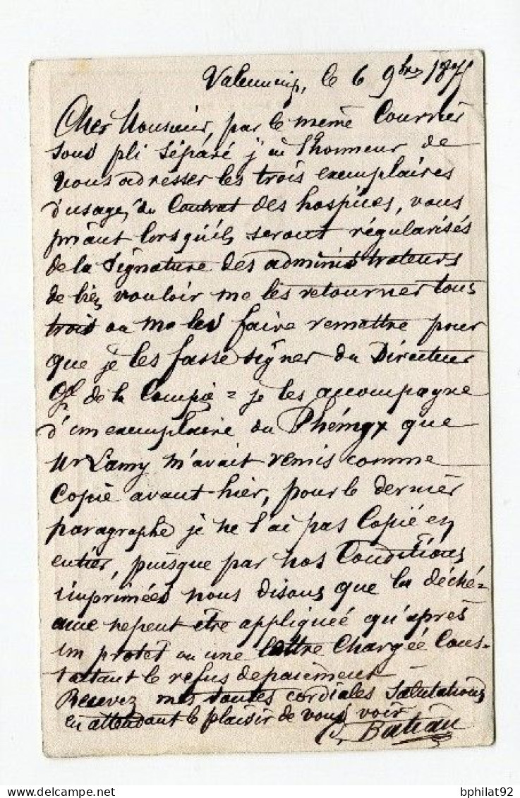 !!! CARTE PRECURSEUR TYPE CERES AFFRANCH N°55 CACHET DE VALENCIENNES DE 1875 - Cartes Précurseurs