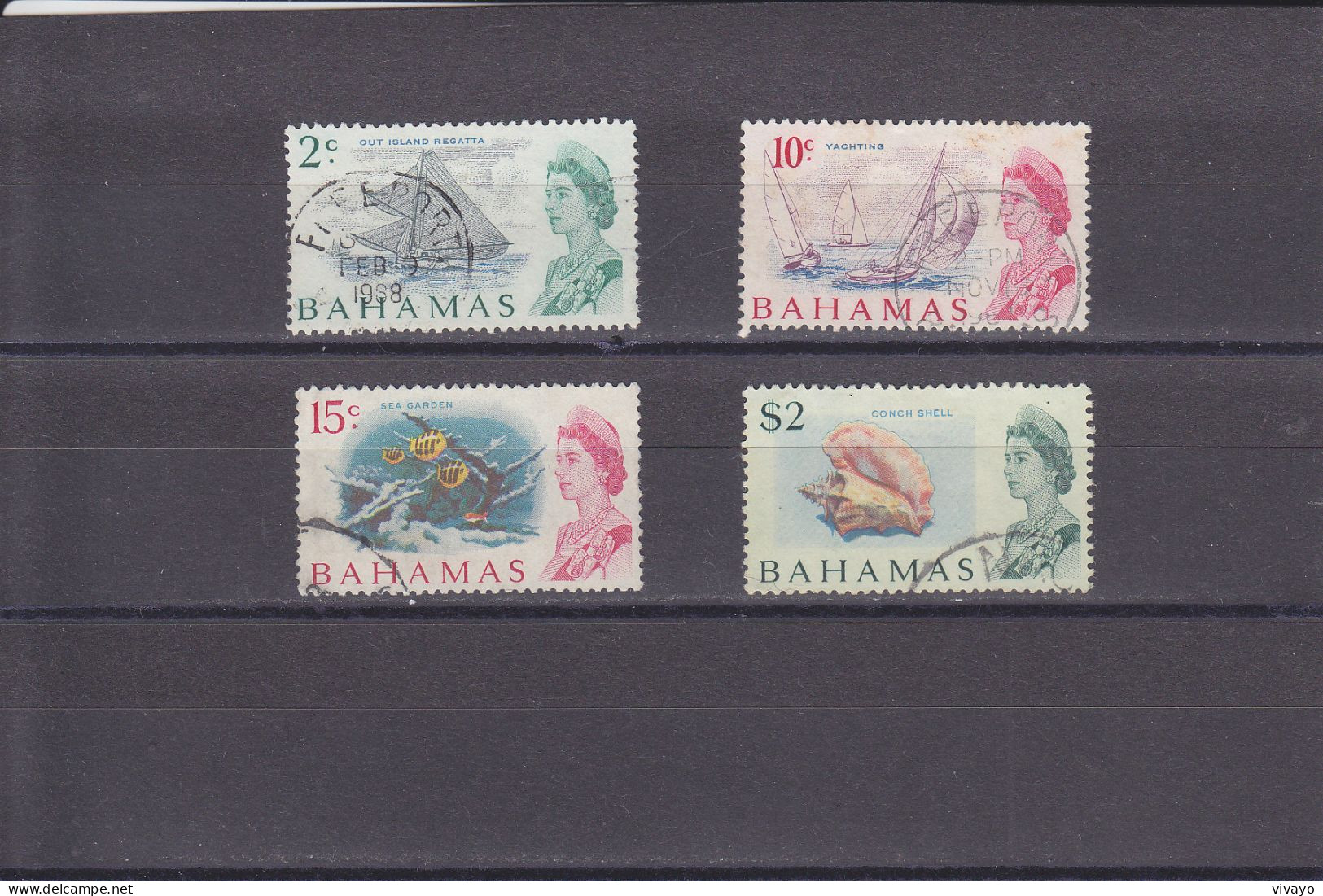 BAHAMAS - 1967 - O/FINE CANCELLED -  QEII & REGATTA, YACHTING, SEA GARDEN, SHELL  Yv. 242, 247, 250, 254 - 1963-1973 Autonomía Interna