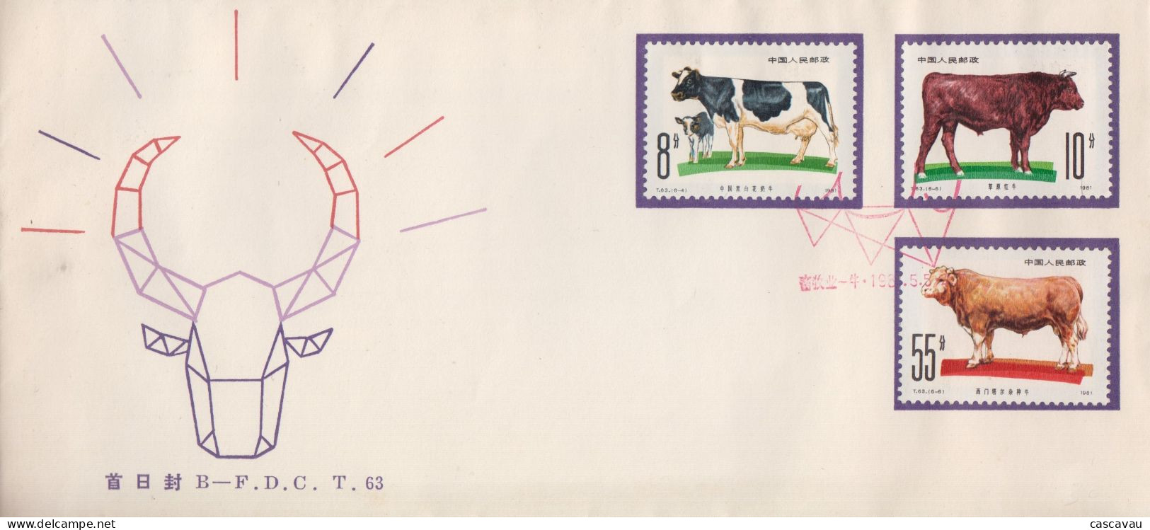 Enveloppe  FDC  1er  Jour   CHINE   Bovins   1981 - Vaches