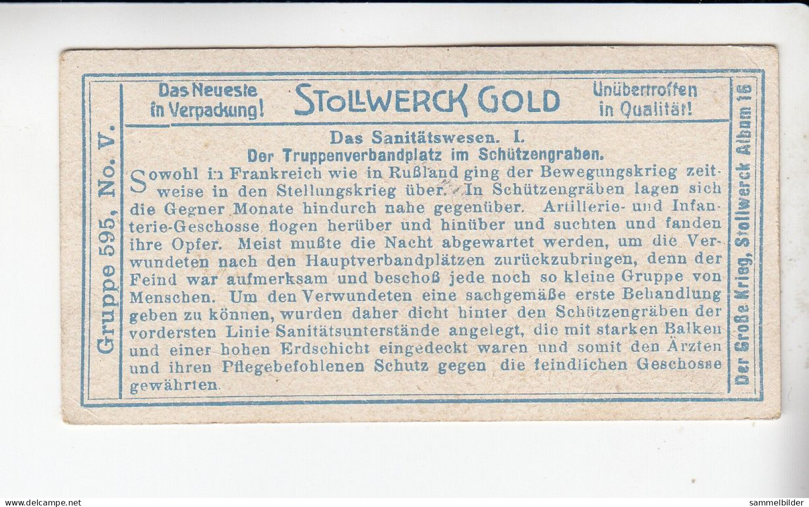 Stollwerck Album No 16 Das Sanitätswesen Der Truppenverbandsplatz Im Schützengraben   Grp 595#5  RARE - Stollwerck