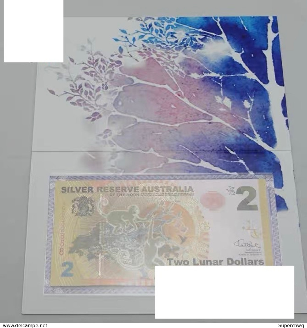 2016 Australian 2 Dollar Monkey Moon Silver Commemorative Banknote With Booklet，UNC - Colecciones & Series