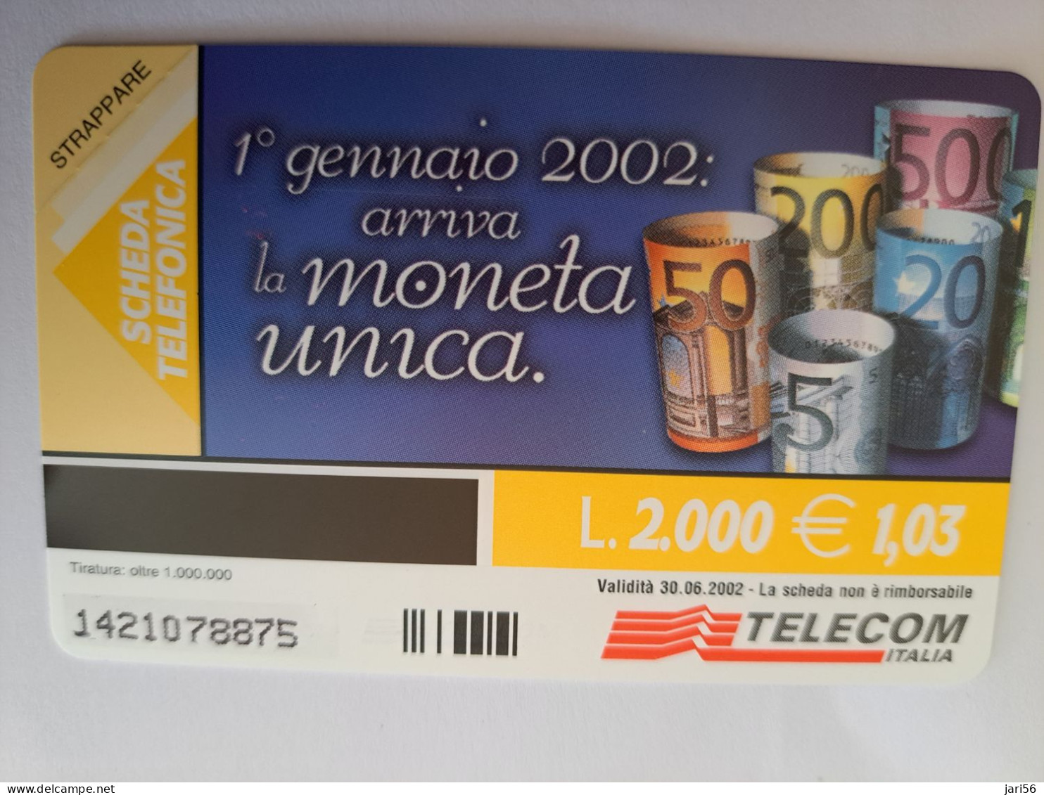 ITALIA LIRE 2000 /  EURO 1 /MONEY ON CARD / COIN ON CARD  MINT  ** 13828 ** - Öff. Diverse TK