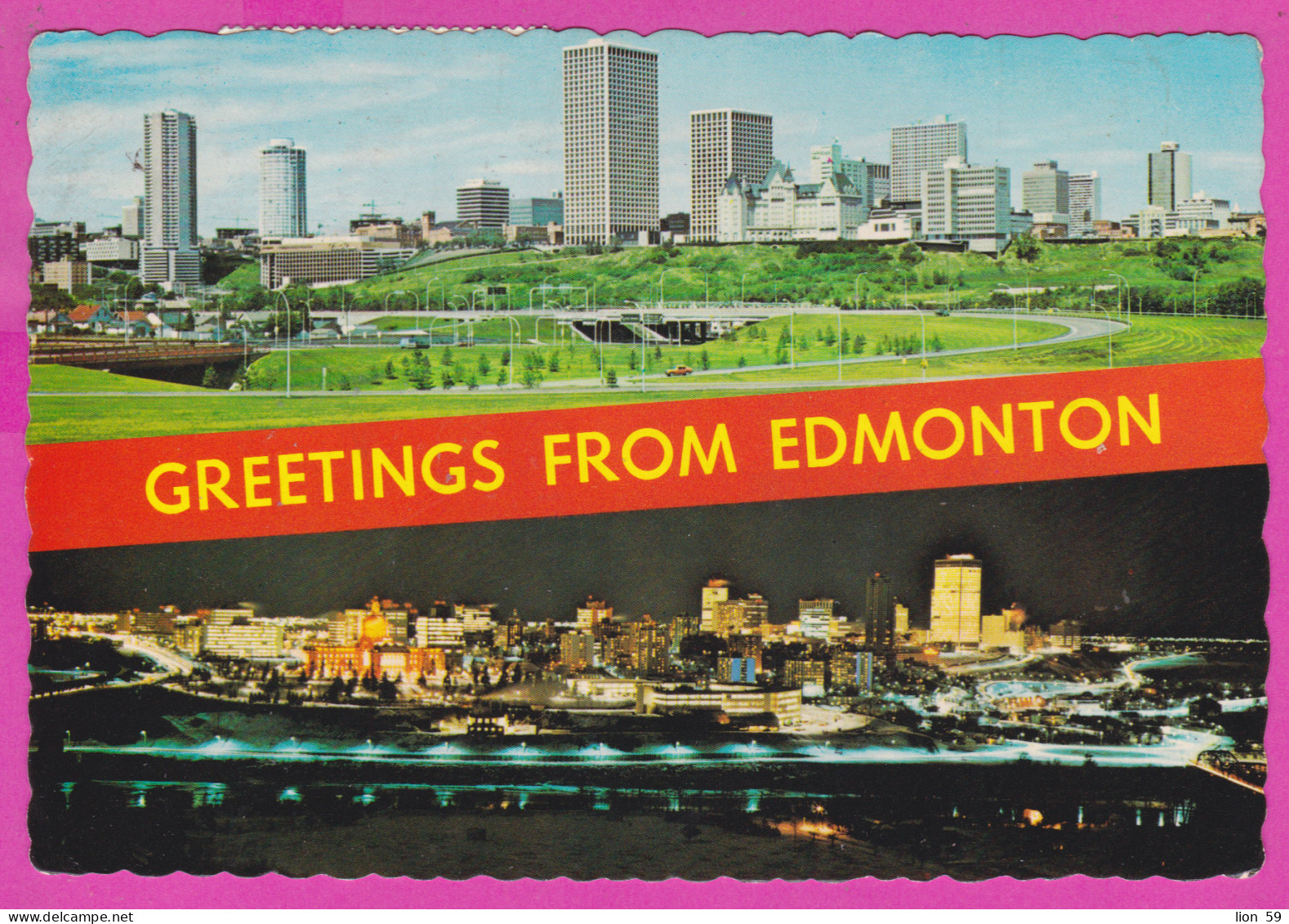 292481 / Canada - Edmonton - Night Panorama PC USED (O) Flamme 1977 - 1+12+12 C. John A. MacDonald Elizabeth II - Edmonton