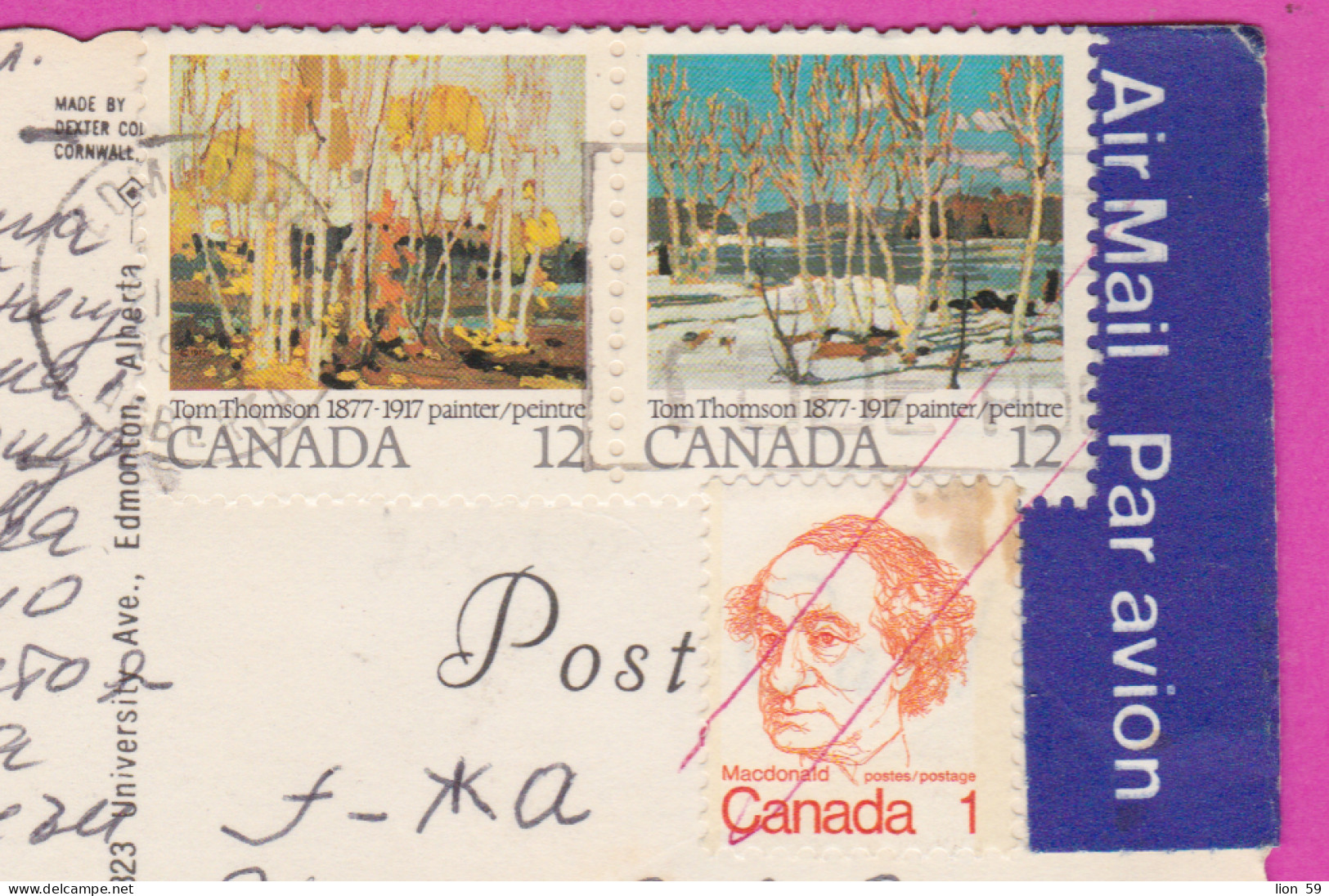 292485 / Canada Edmonton Building  PC USED (O) Flamme 1977 - 12+12+1 C. Sir John A. MacDonald Tom Thomson, Painter - Edmonton