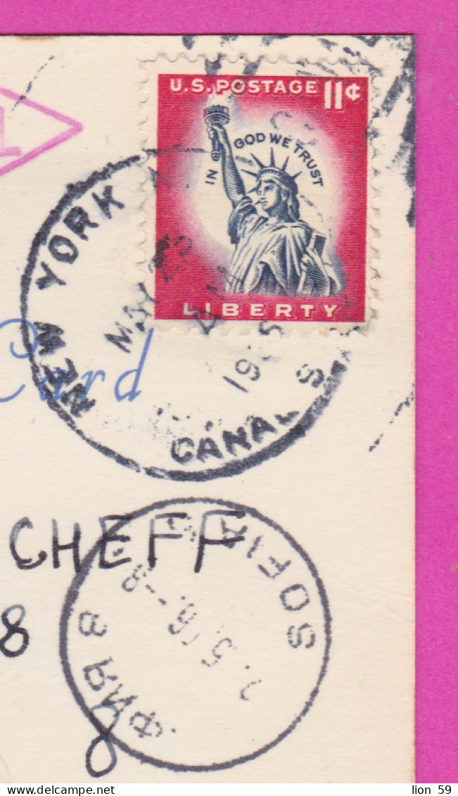 292490 / United States - New York Night Empire State Building Panora PC USED (O) Via Air Mail 1964 -11c. Statue Liberty  - Empire State Building