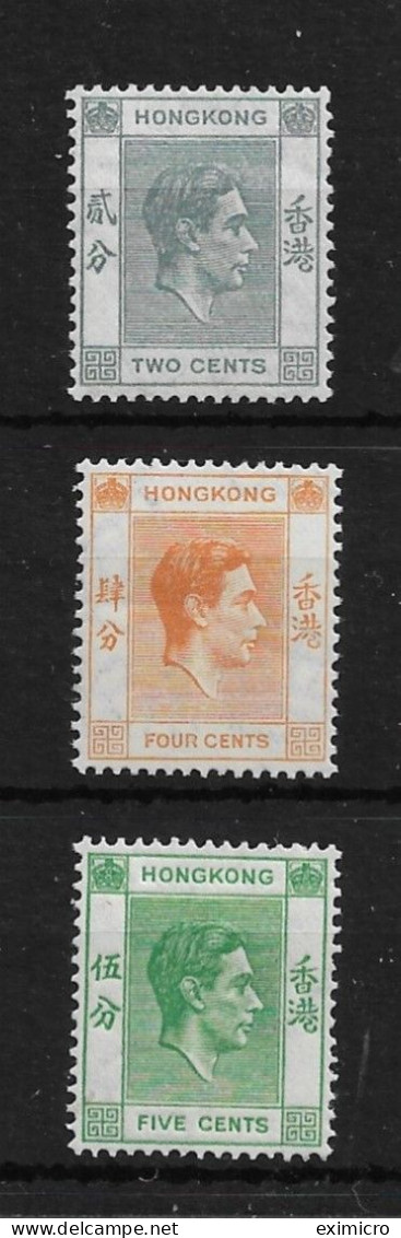 HONG KONG 1945 2c, 4c, 5c SG 141a, 142a, 143a PERF 14½ X 14 UNMOUNTED MINT Cat £10.75 - Neufs