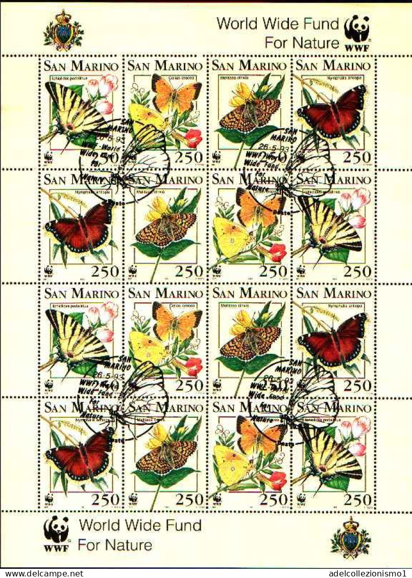 48391) SAN MARINO Animali Da Proteggere W.W.F. - Farfalle - 26 Maggio 1993FOGLIO INTERO  USATO - Gebraucht