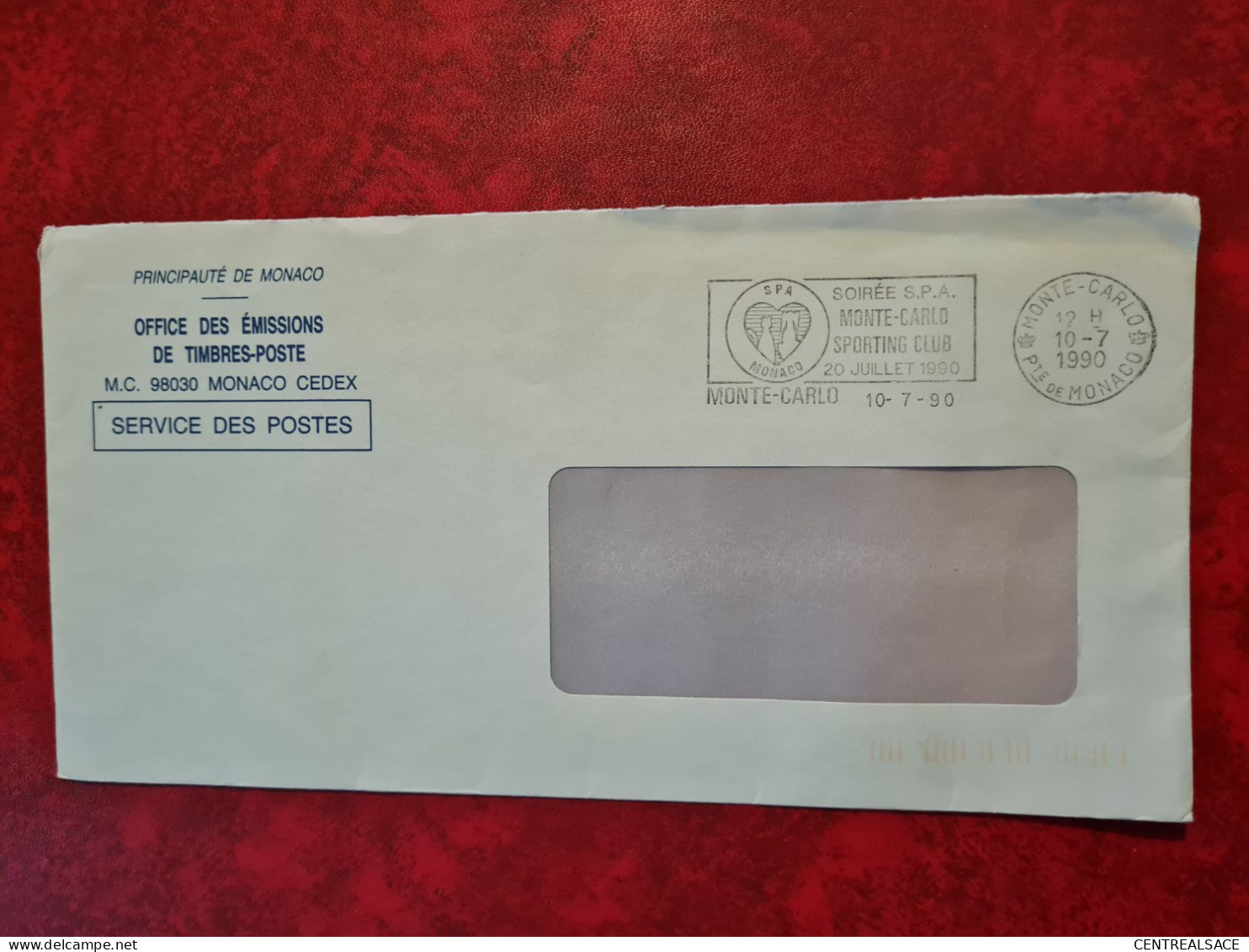 MONTE CARLO FLAMME SOIREE S.P.A. SPORTING CLUB 1990 OFFICE DES TIMBRES FRANCHISE - Briefe U. Dokumente