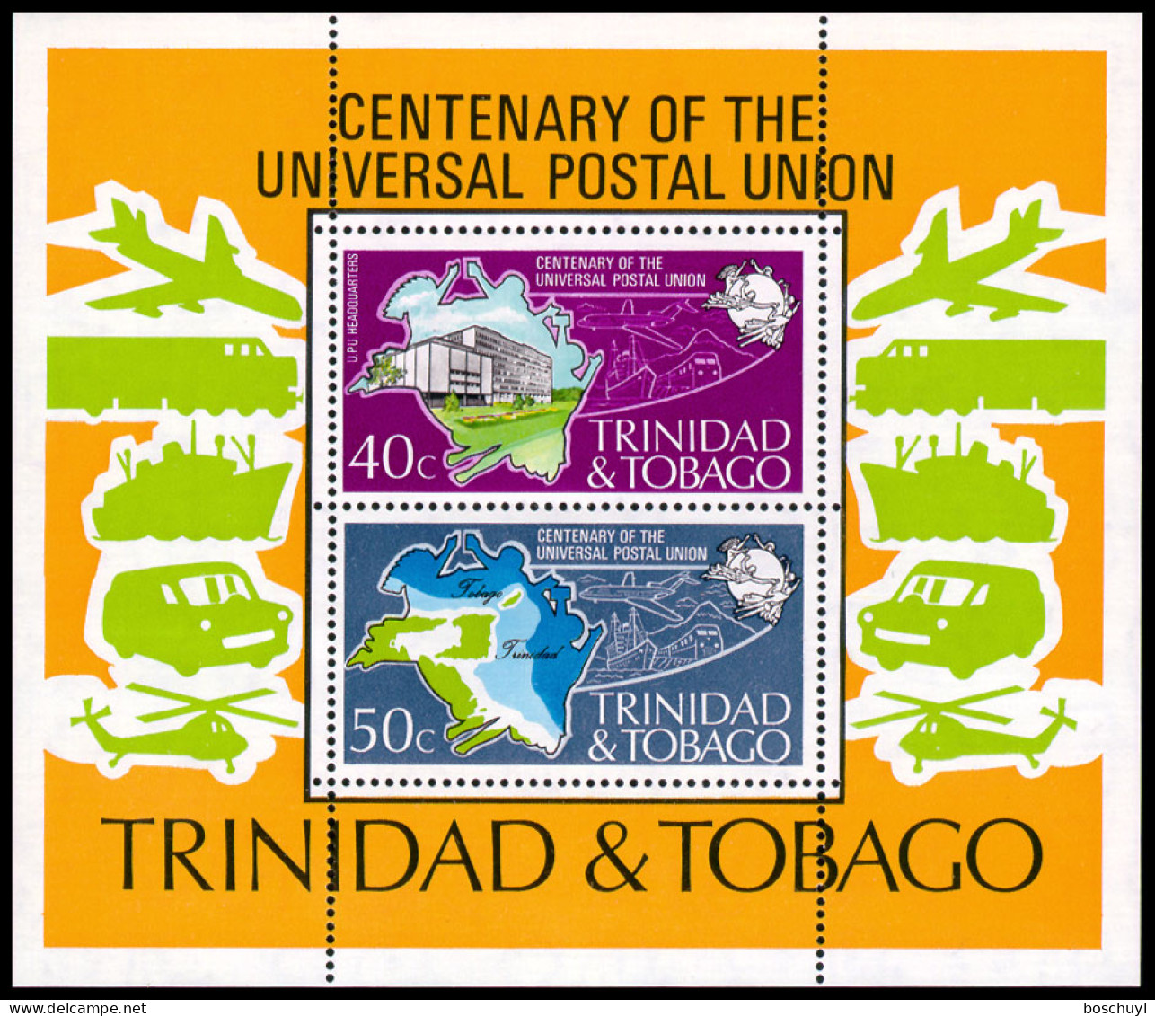 Trinidad And Tobago, 1974, UPU Centenary, Universal Postal Union, United Nations, MNH, Michel Block 12 - Trinidad & Tobago (1962-...)