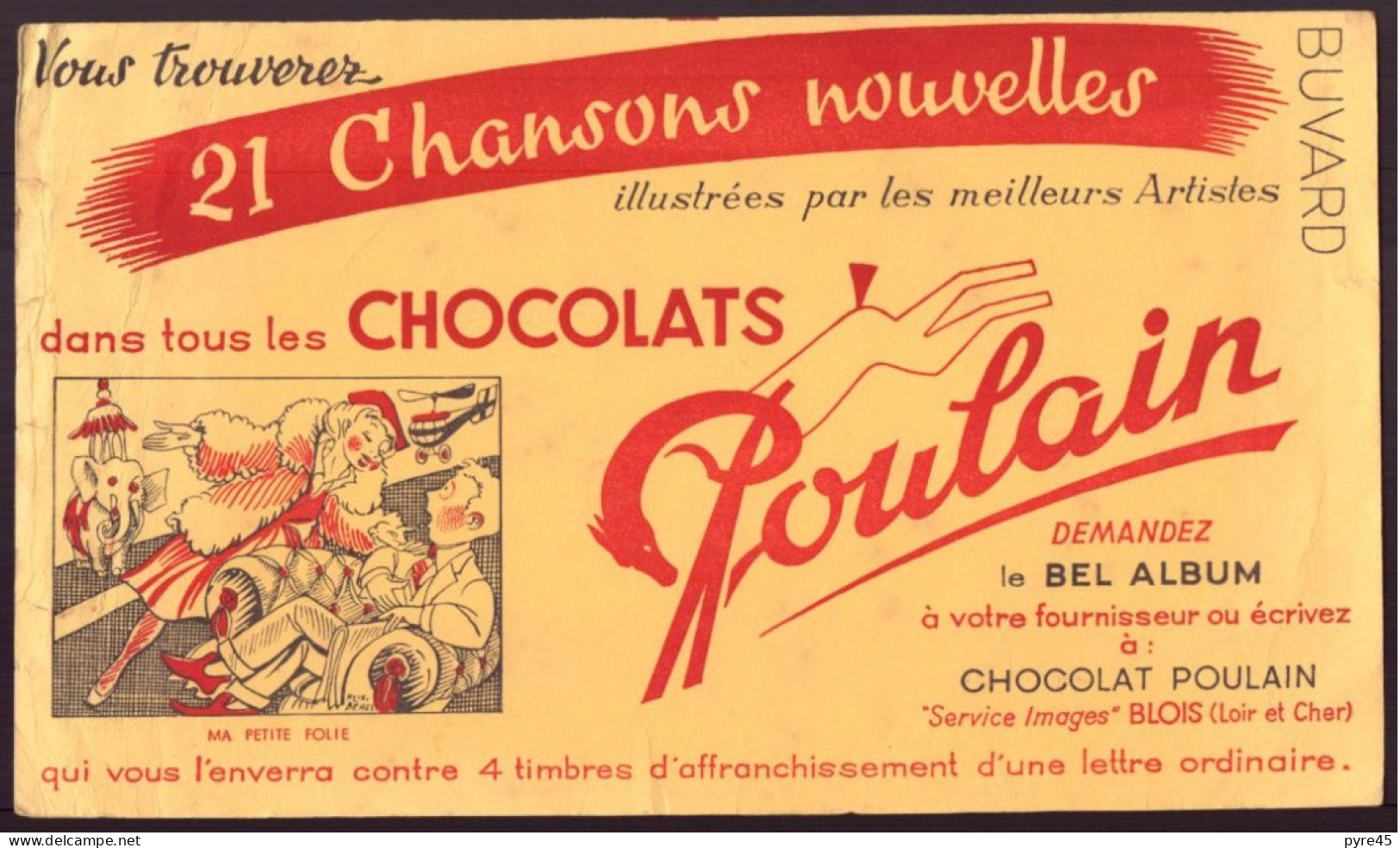 Buvard ( 21,5 X 12,5 Cm ) " Chocolats Poulain " ( Pliures, Rousseurs ) - Cacao