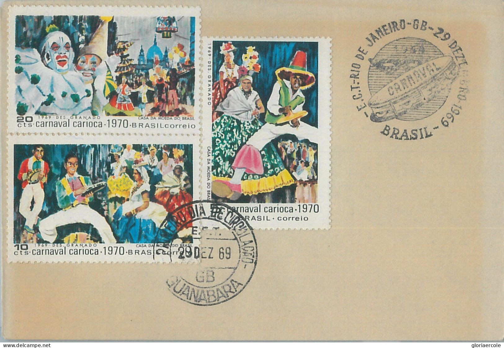 75993 - BRAZIL - Postal History - FDC Cover 1969 Carnival DANCE Music PIERROT - Carnaval