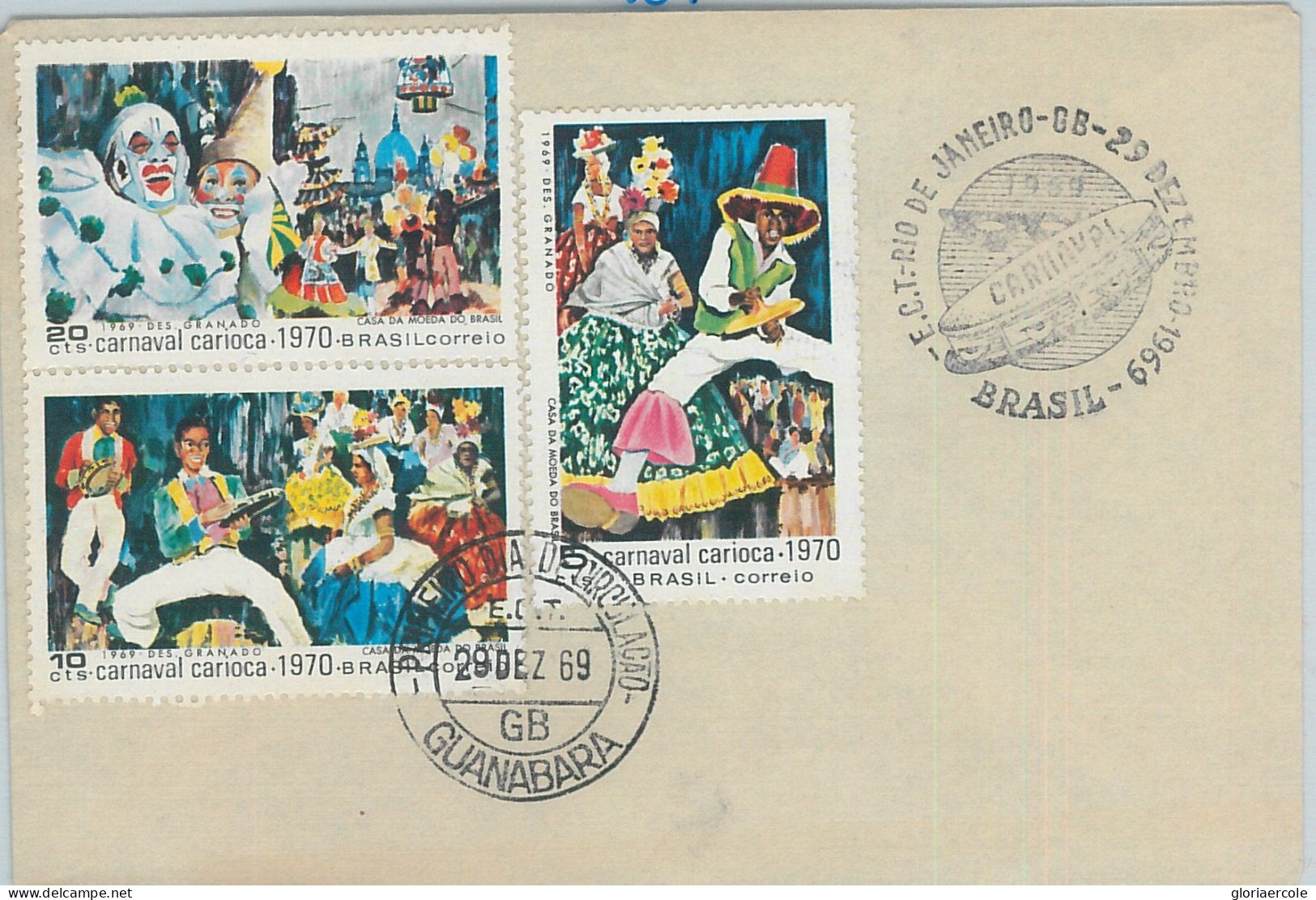 75994 - BRAZIL - Postal History - FDC Cover 1969 Carnival DANCE Music PIERROT - Karnaval