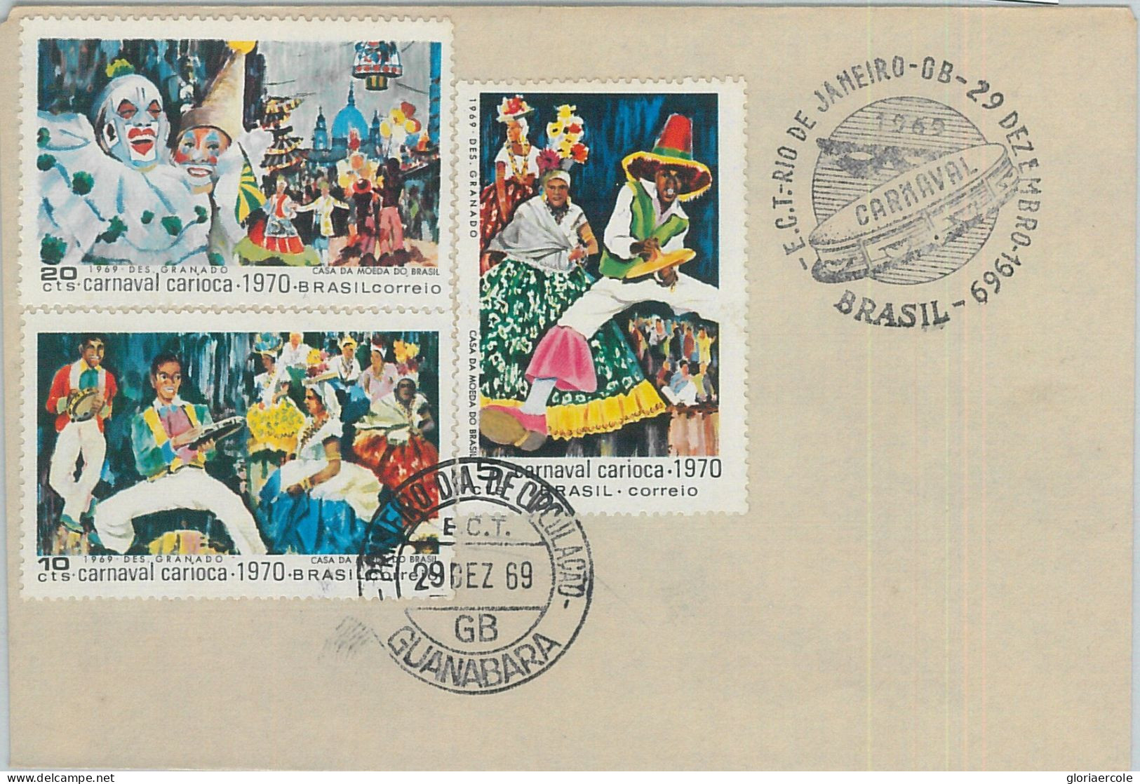 75995 - BRAZIL - Postal History - FDC Cover 1969 Carnival DANCE Music PIERROT - Karnaval