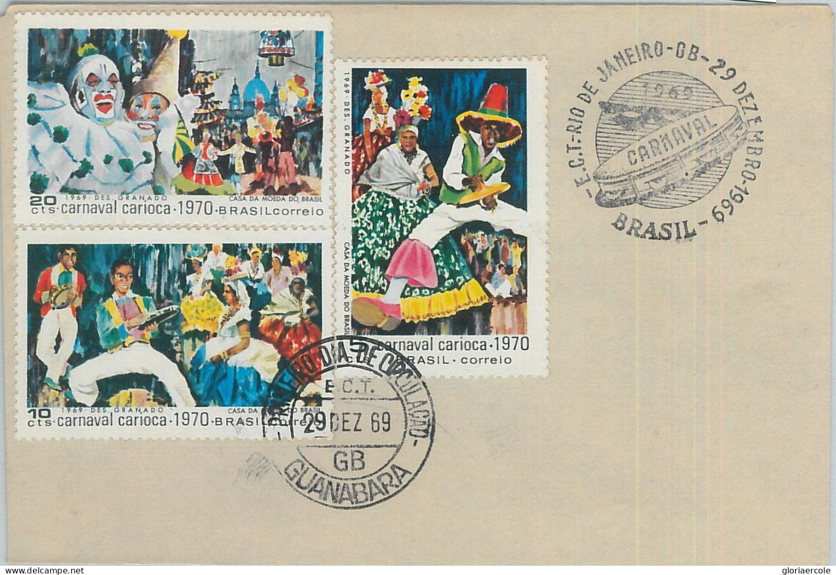 75995 - BRAZIL - Postal History - FDC Cover 1969 Carnival DANCE Music PIERROT - Carnival
