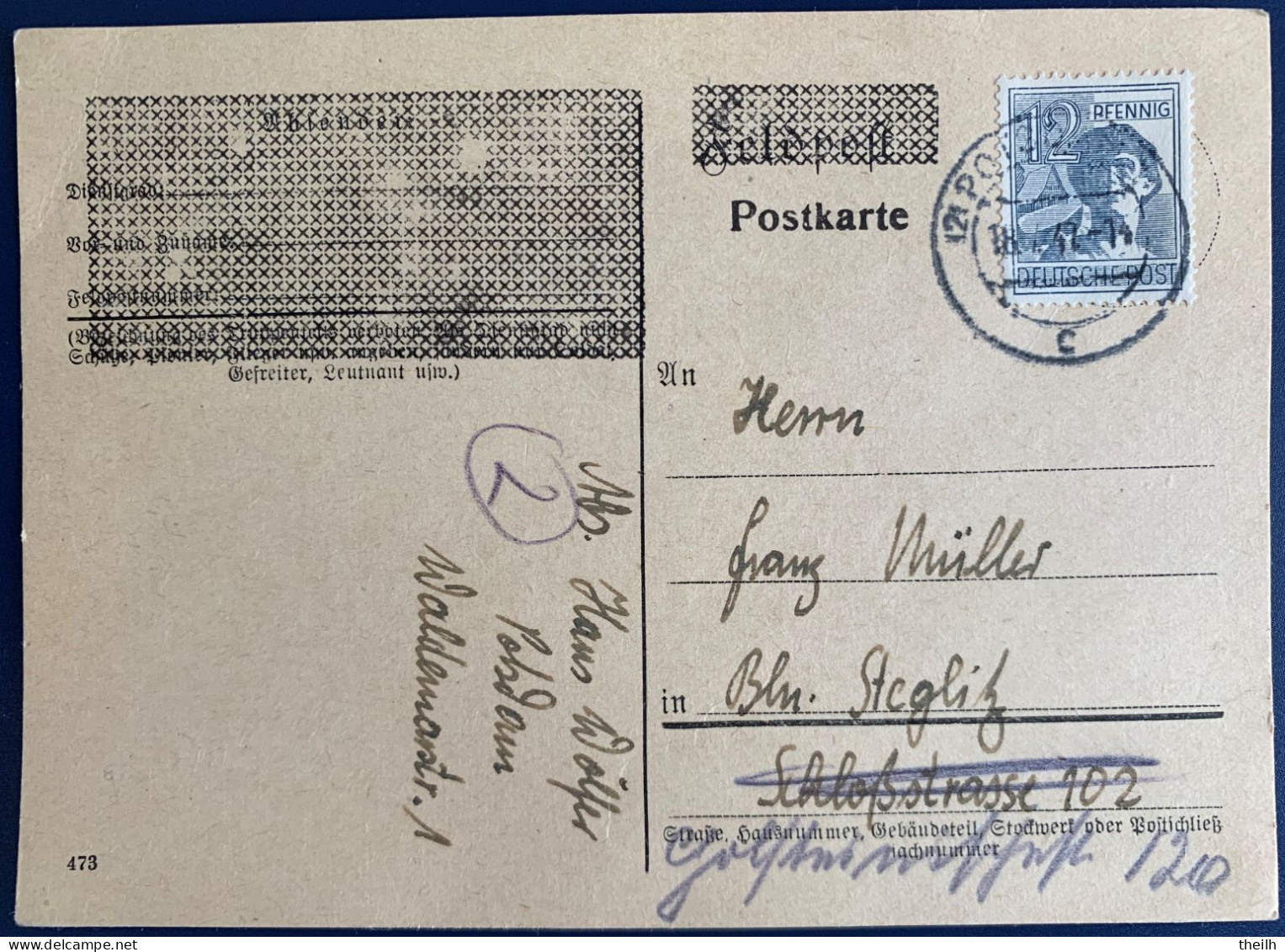 Postkarte, Alliierte Besetzung, Gemeinschaftsausgaben, 1947 - Postal  Stationery