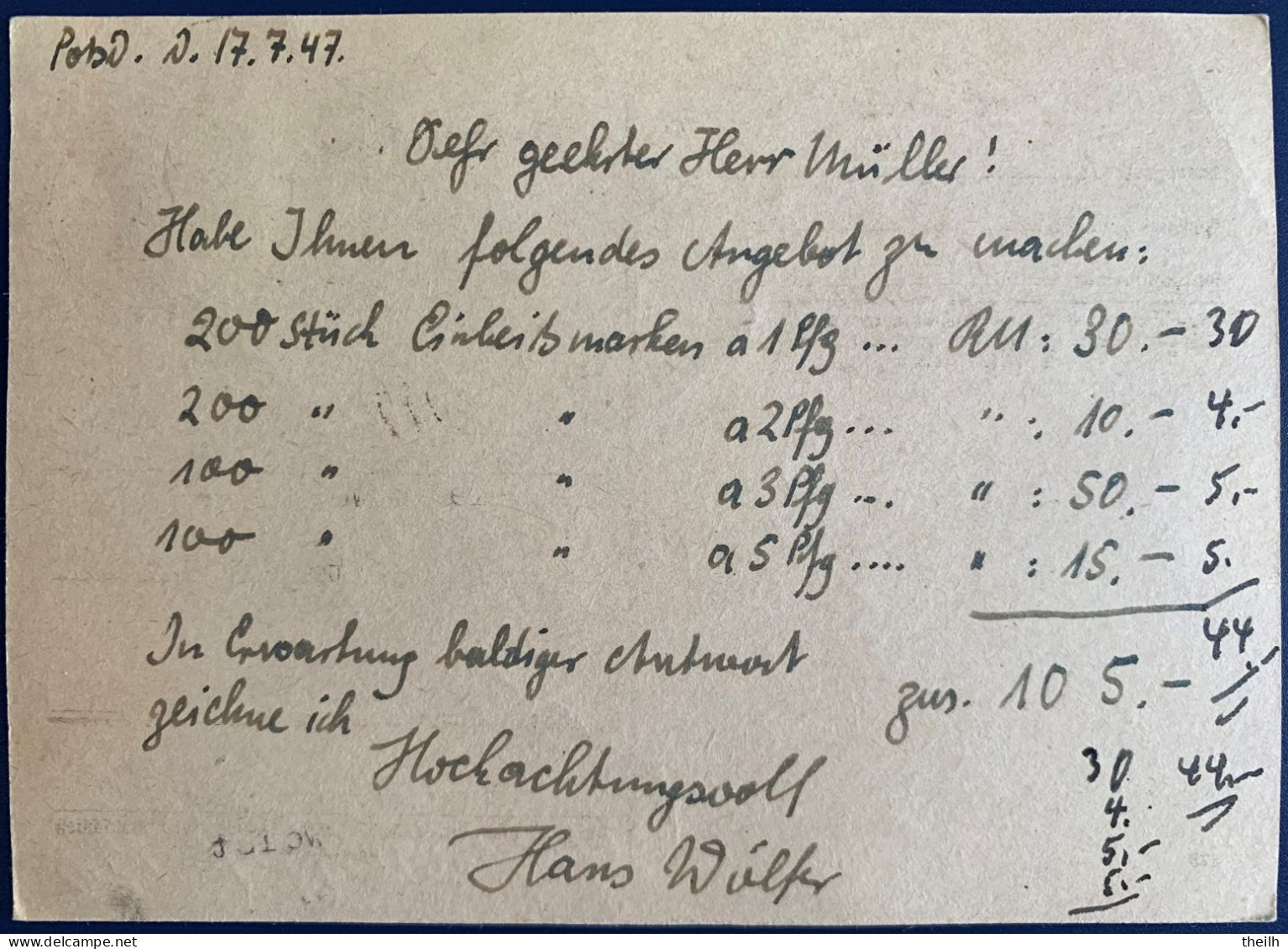 Postkarte, Alliierte Besetzung, Gemeinschaftsausgaben, 1947 - Postal  Stationery