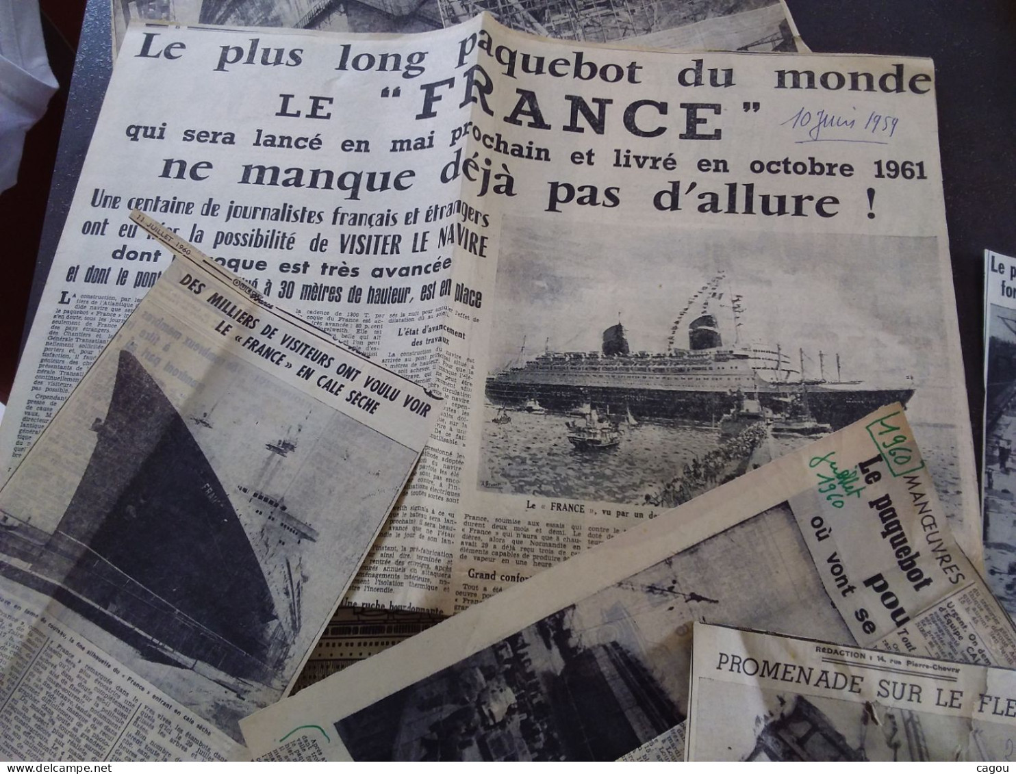 COUPURES DE PRESSE TOUT ETATS SUR LE PAQUEBOT  FRANCE ANNEE 1960 - Autres & Non Classés