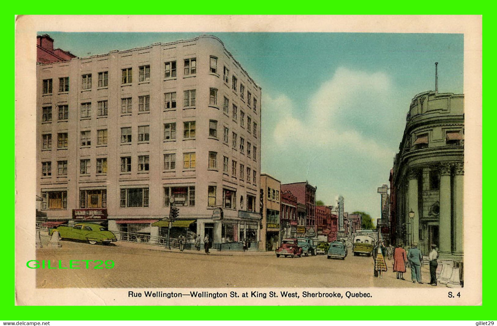 SHERBROOKE, QUÉBEC - RUE WELLINGTON & KING ST. WEST - VOITURE VERTE - CIRCULÉE EN 1952 - PUB. BY VALENTINE-BLACK CO LTD - Sherbrooke