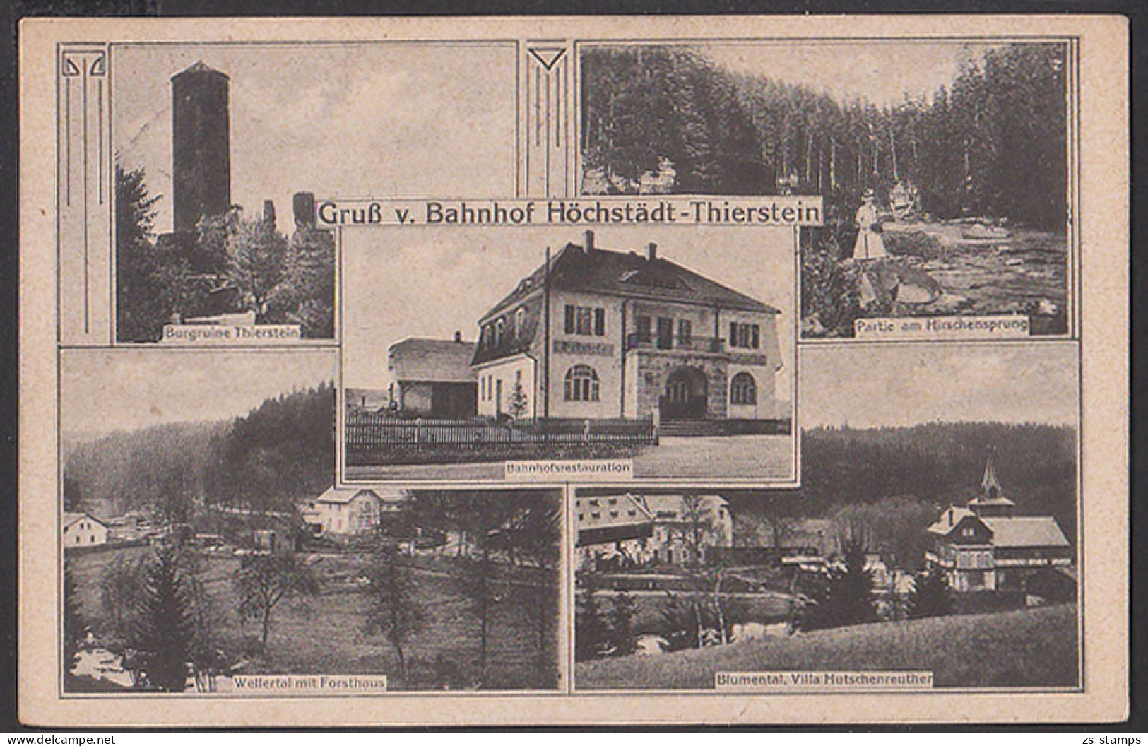 Höchstädt - Thierstein Gruß Vom Bahnhof 1921, Bahnhofsrestauration, Wellertal, Blumental Hirschensprung - Hoechstadt