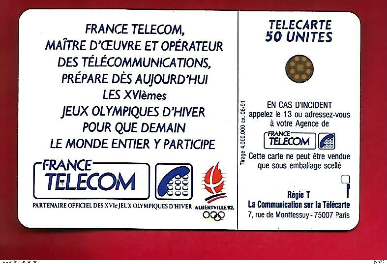 Télécarte 50 Unités France Télécom XVI° Jeux Olympiques D'Hiver Albertville 92 1992 - Patinage - Juegos Olímpicos