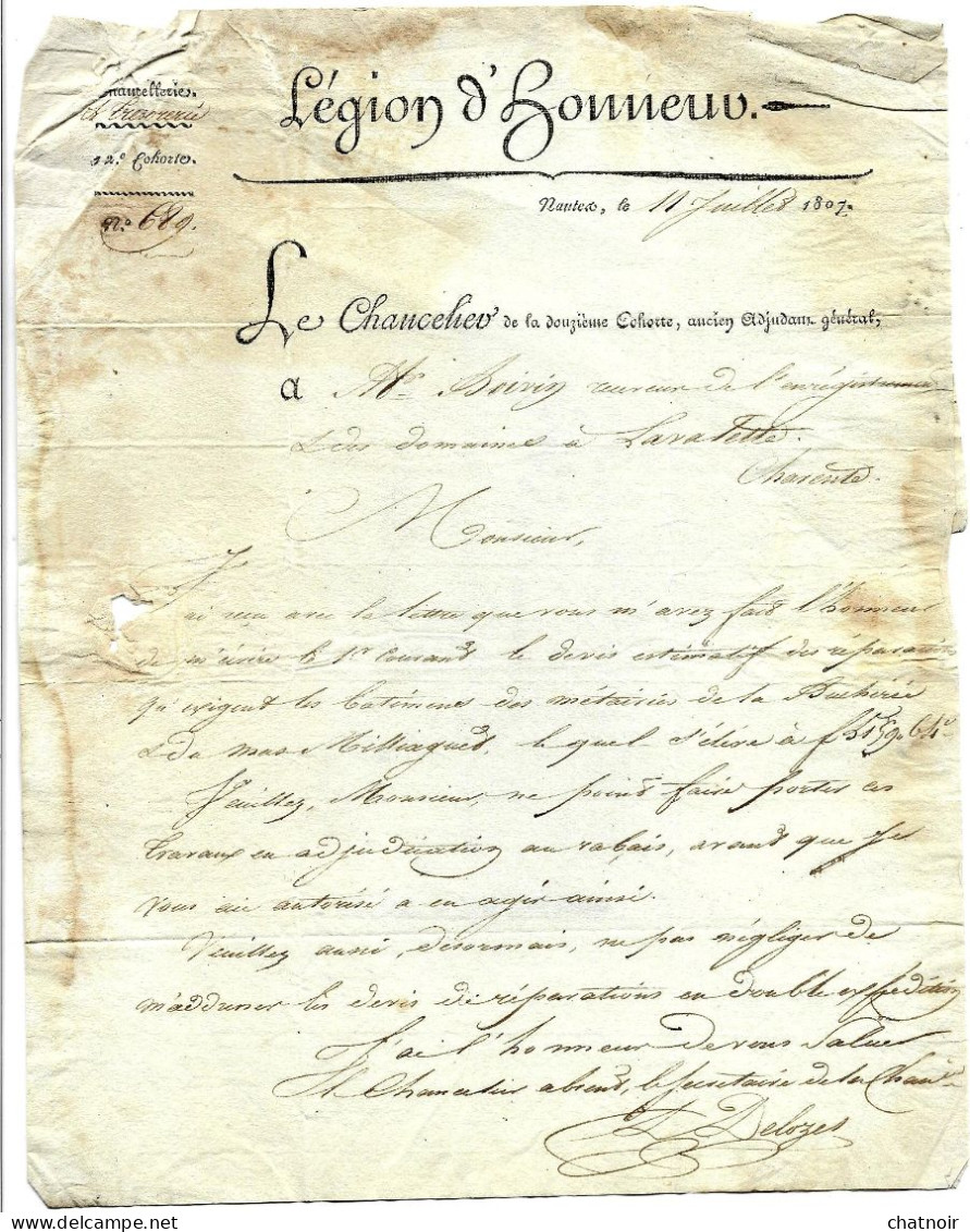 Document  LEGION D ' HONNEUR   NANTES 1807 Port Payé + Legion D'honneur Pour La Charente - Unclassified