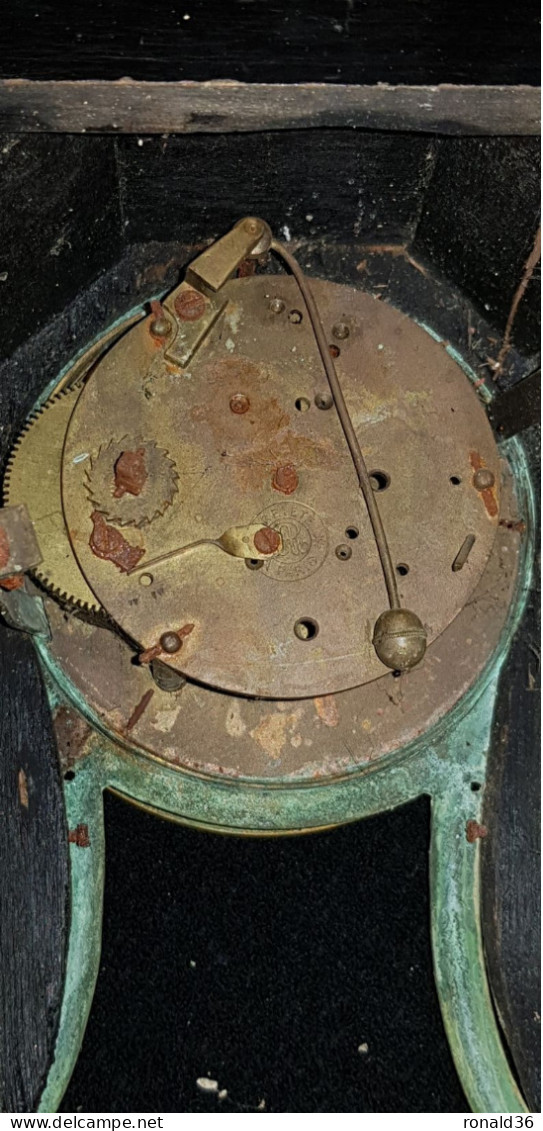 pendule A RESTAURER ancienne Pendulette marquetterie Boulle écaille tortue bronze horlogerie cadran chiffre bleu & noir