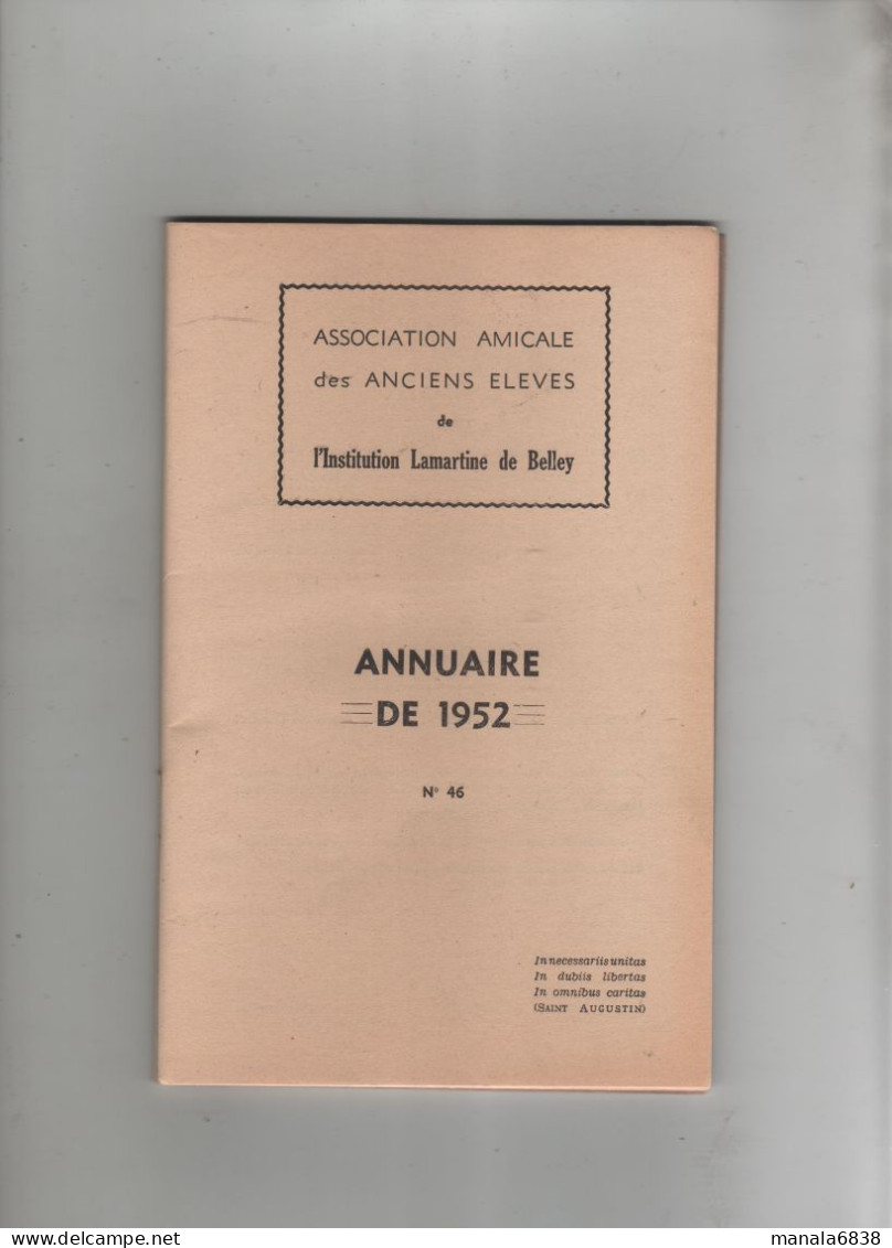 Institution Lamartine Belley 1952 Annuaire Association Amicale Anciens Elèves - Rhône-Alpes