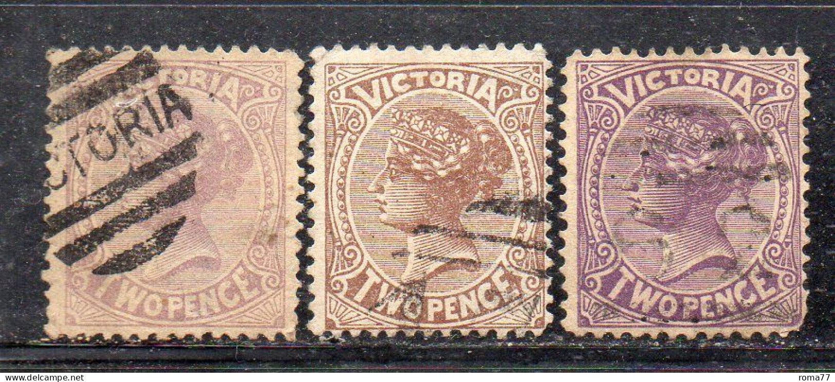 XP321 - VICTORIA AUSTRALIA, 2 Cents Usato : Tre Esemplari Nuance - Used Stamps