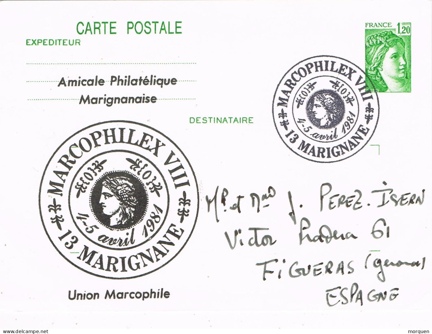 50773. Entero Postal MARIGNANE (France) 1981. Exposition MARCOPHILEX VIII A Figueras, Gerona - Pseudo-interi Di Produzione Privata