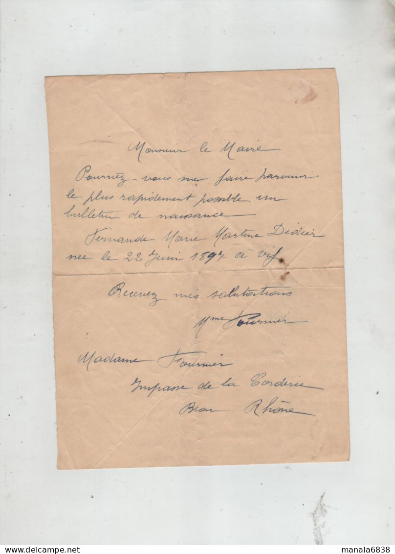 Bulletin Naissance Didier 1897 Vif Fournier Bron Registres Détruits Par Incendie - Ohne Zuordnung