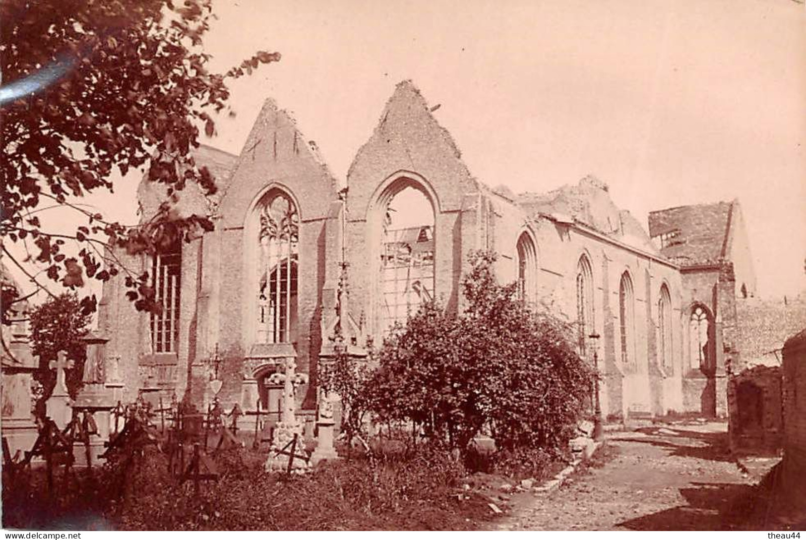 BELGIQUE - LO-RENINGE - Lot De 4 Clichés Albuminés Des Ruines De L'Eglise De LOO  - Guerre 1914-18 - Voir Desc - Lo-Reninge