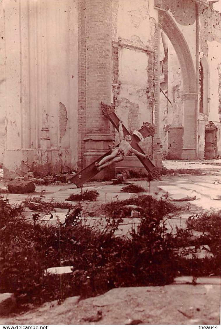 BELGIQUE - LO-RENINGE - Lot De 4 Clichés Albuminés Des Ruines De L'Eglise De LOO  - Guerre 1914-18 - Voir Desc - Lo-Reninge