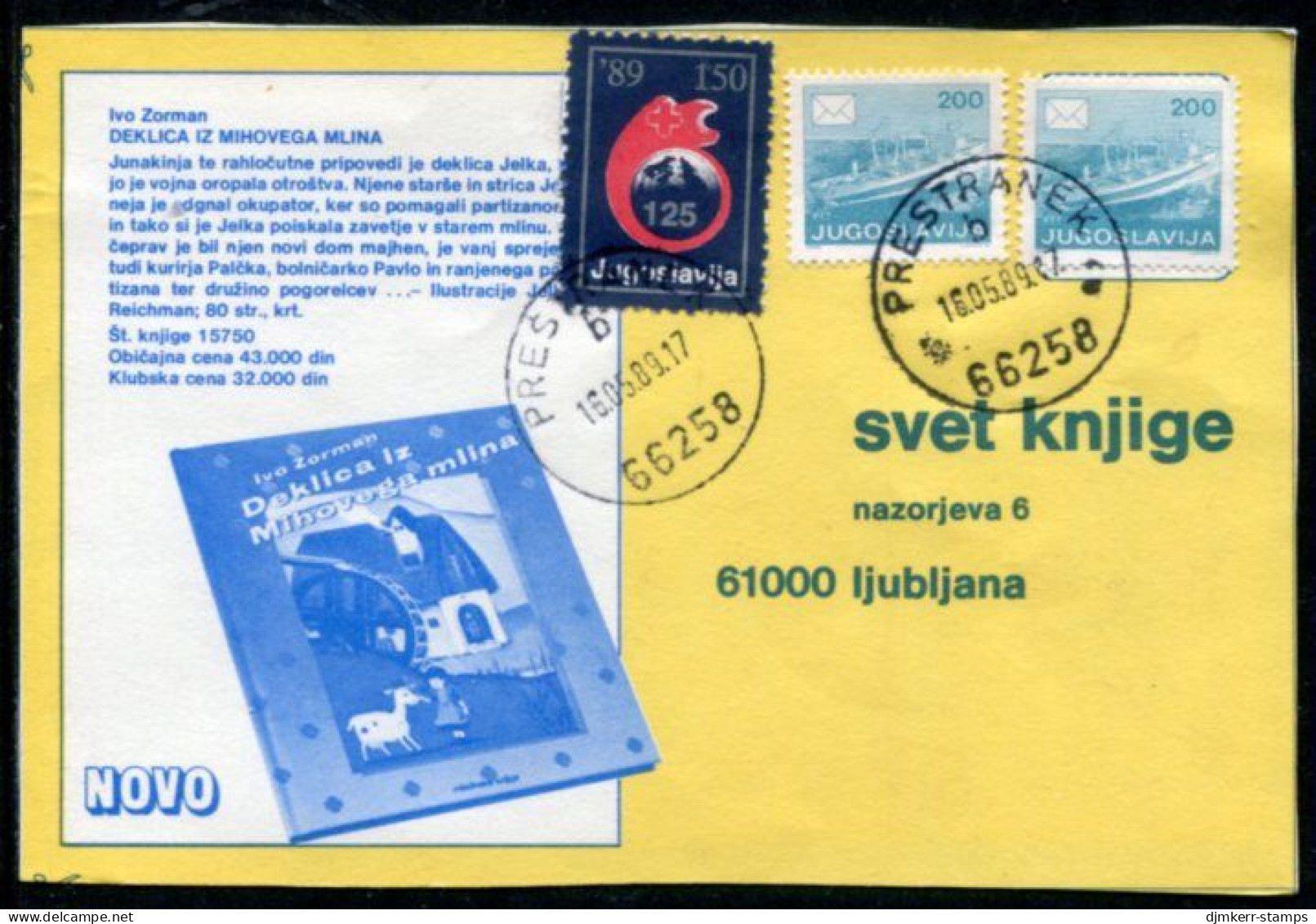 YUGOSLAVIA 1989 Red Cross Week 150 D. Tax Used On Commercial Postcard.  Michel ZZM 168 - Beneficenza