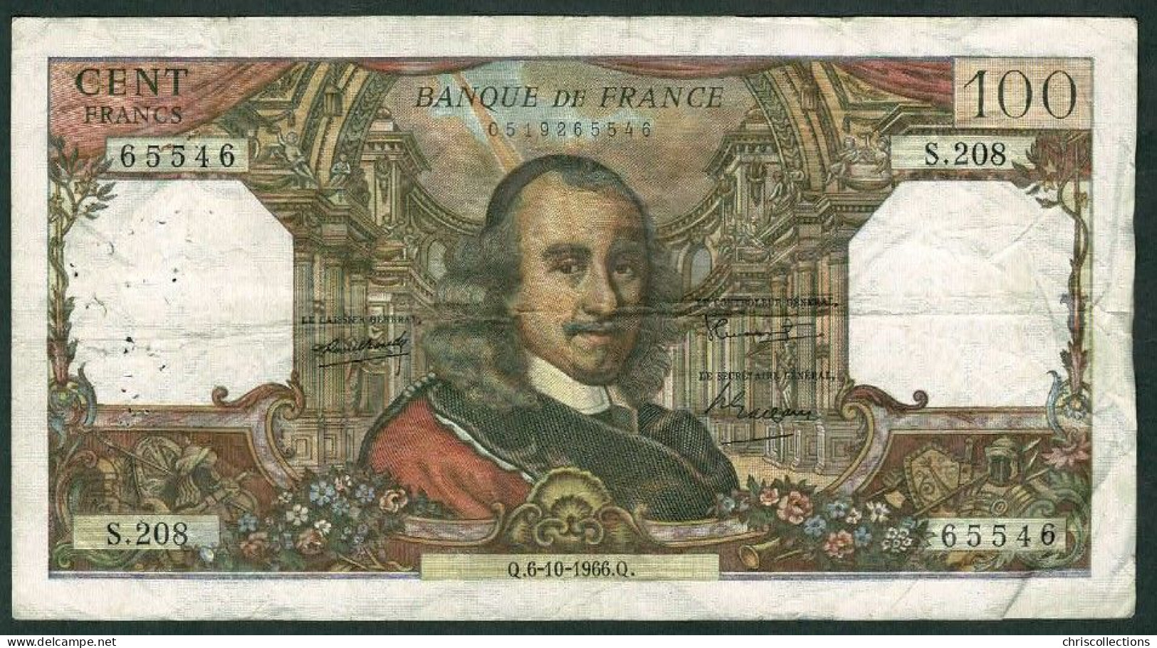 FRANCE - 100 Francs Corneille - 6/10/1966 - TB - F. : 65/15 - N° De Billet : 65546 - 100 F 1964-1979 ''Corneille''