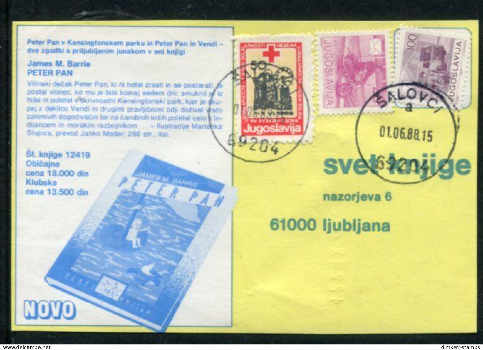 YUGOSLAVIA 1988 Solidarity Week 50 D. Tax Used On Commercial Postcard.  Michel ZZM 155 - Beneficenza