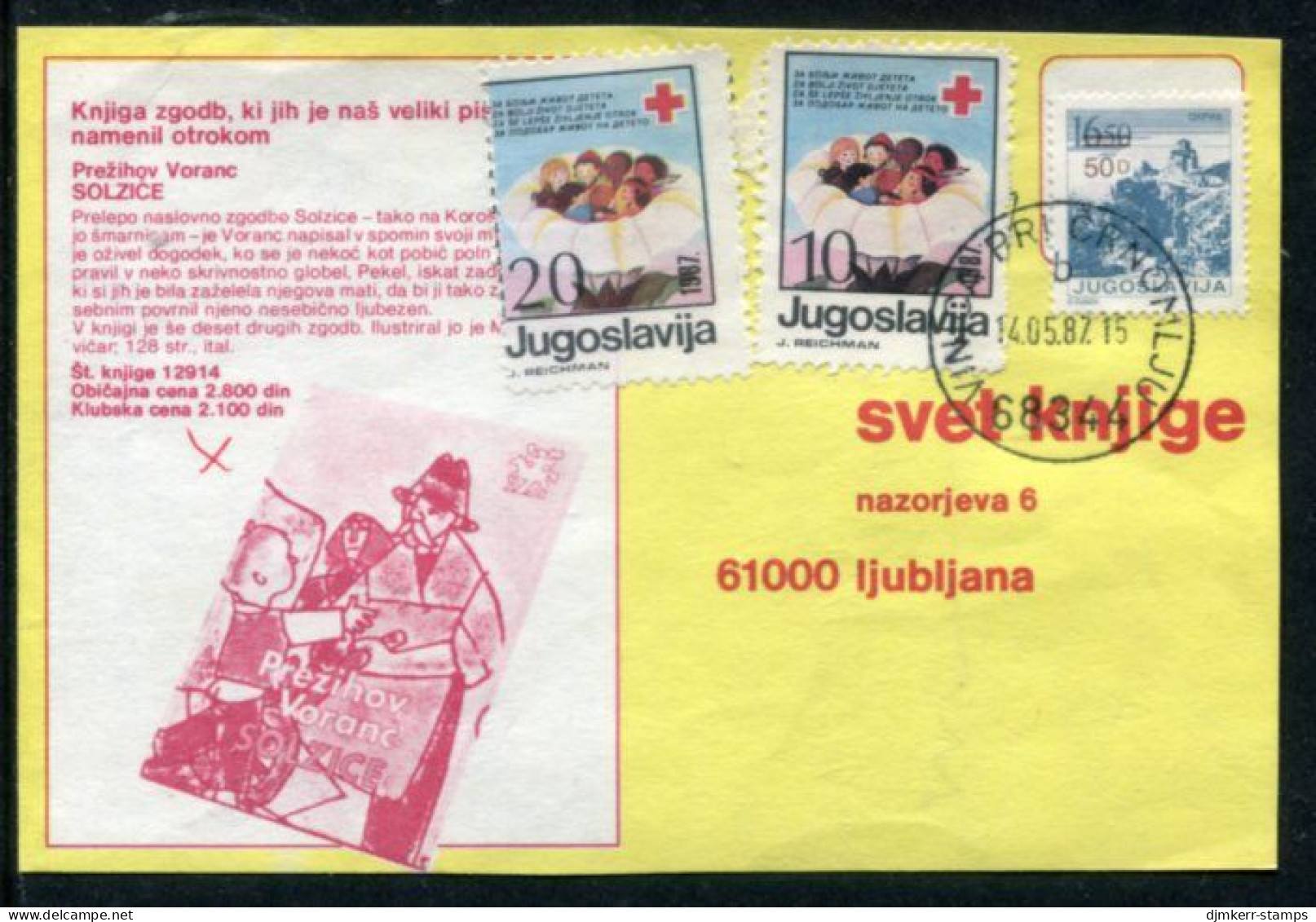 YUGOSLAVIA 1987 Commercial Postcard With Red Cross Week 10 And 20d Tax.  Michel ZZM128, 134 - Beneficiencia (Sellos De)