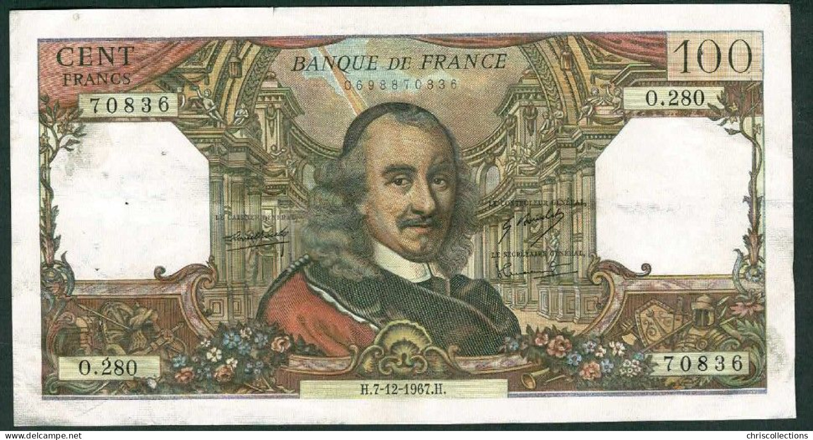 FRANCE - 100 Francs Corneille - 7/12/1967 - TTB - F. : 65/19 - N° De Billet : 70836 - 100 F 1964-1979 ''Corneille''