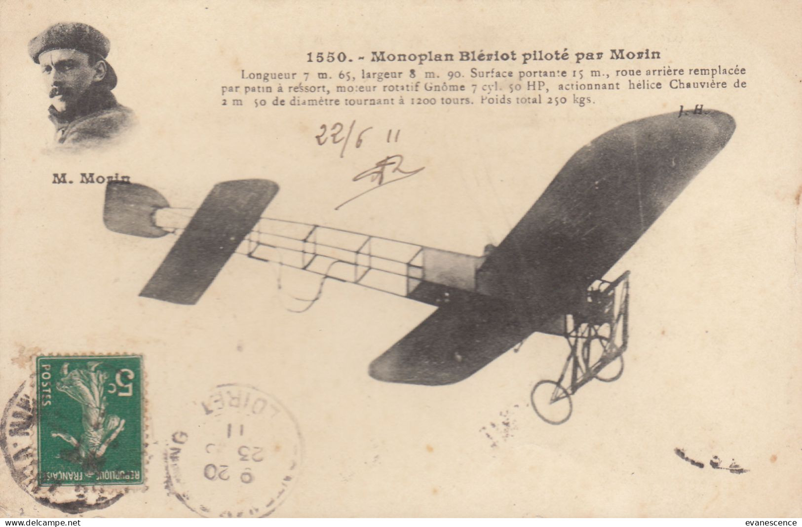 Monoplan Blériot Piloté Par Morin  (petit Défaut Bord)///   Ref. Juin 23  ///  N° 26.550 - Aviateurs