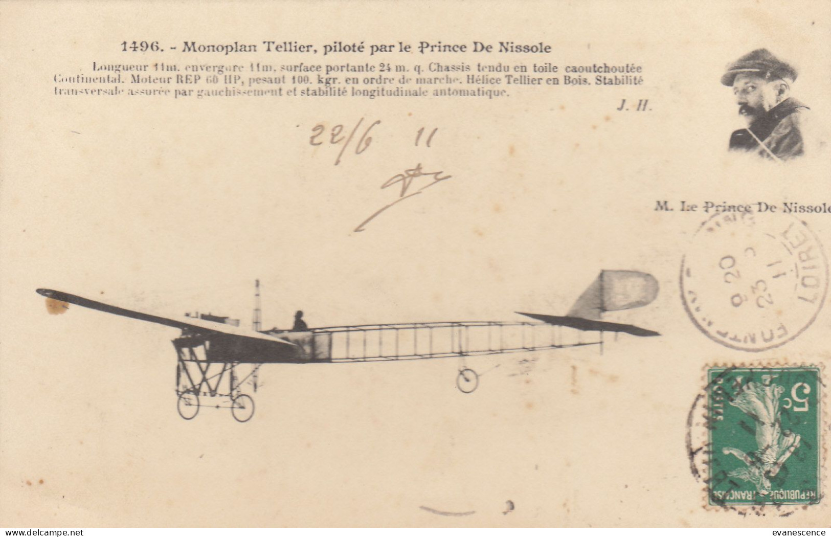 Monoplan  Tellier Piloté Par Le Prince De Nissole  ///   Ref. Juin 23  ///  N° 26.551 - Aviateurs