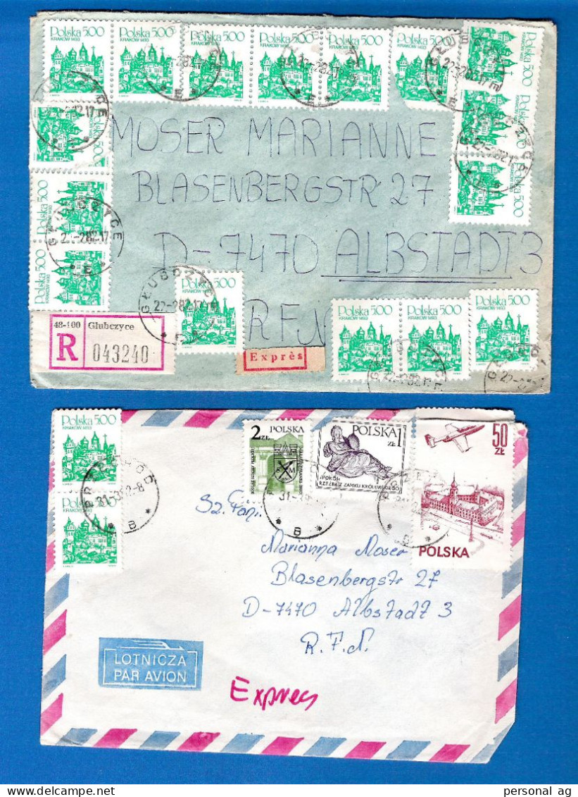 1921 Und 1982  Polen  Zwei Eilbriefe (ein Einschreiben, Eine Luftpost) Nach Albstadt, Div. Marken Von 1921 - Verzamelingen