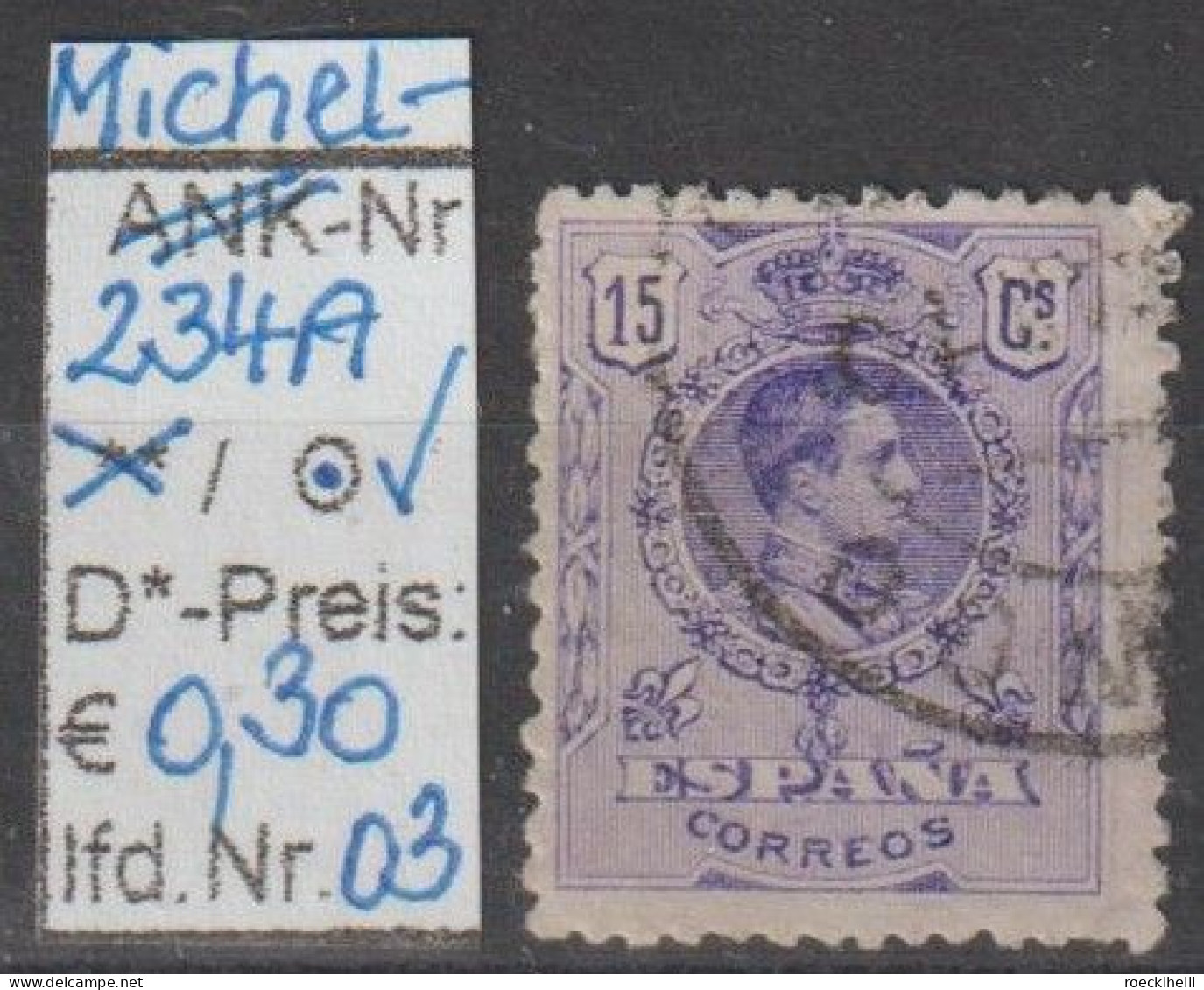 1909 - SPANIEN - FM/DM "König Alfons XIII Im Medaillon" 15 C Violett - O Gestempelt - S.Scan (234Ao 01-05 Esp) - Usados